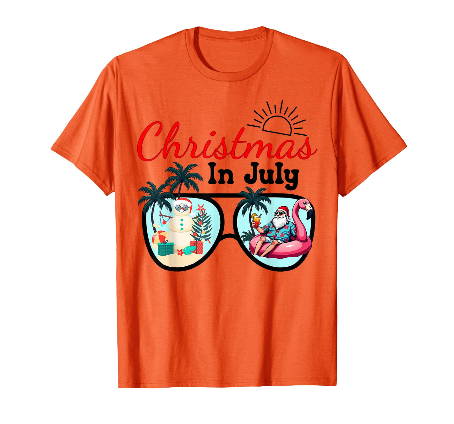 Vacation Christmas In July Sunglasses Santa Flamingo Summer T-Shirt