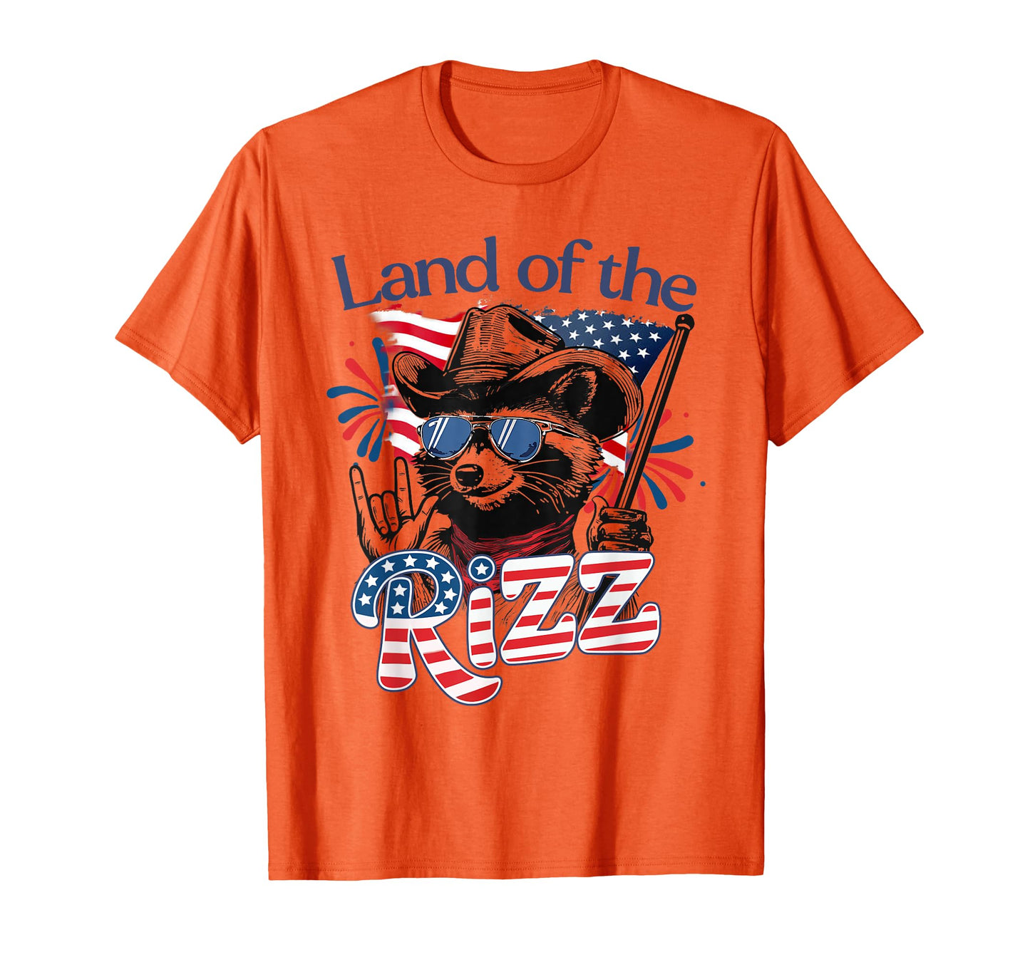 Land Of The Rizz Funny Patriotic Raccoon 4th July US Flag T-Shirt