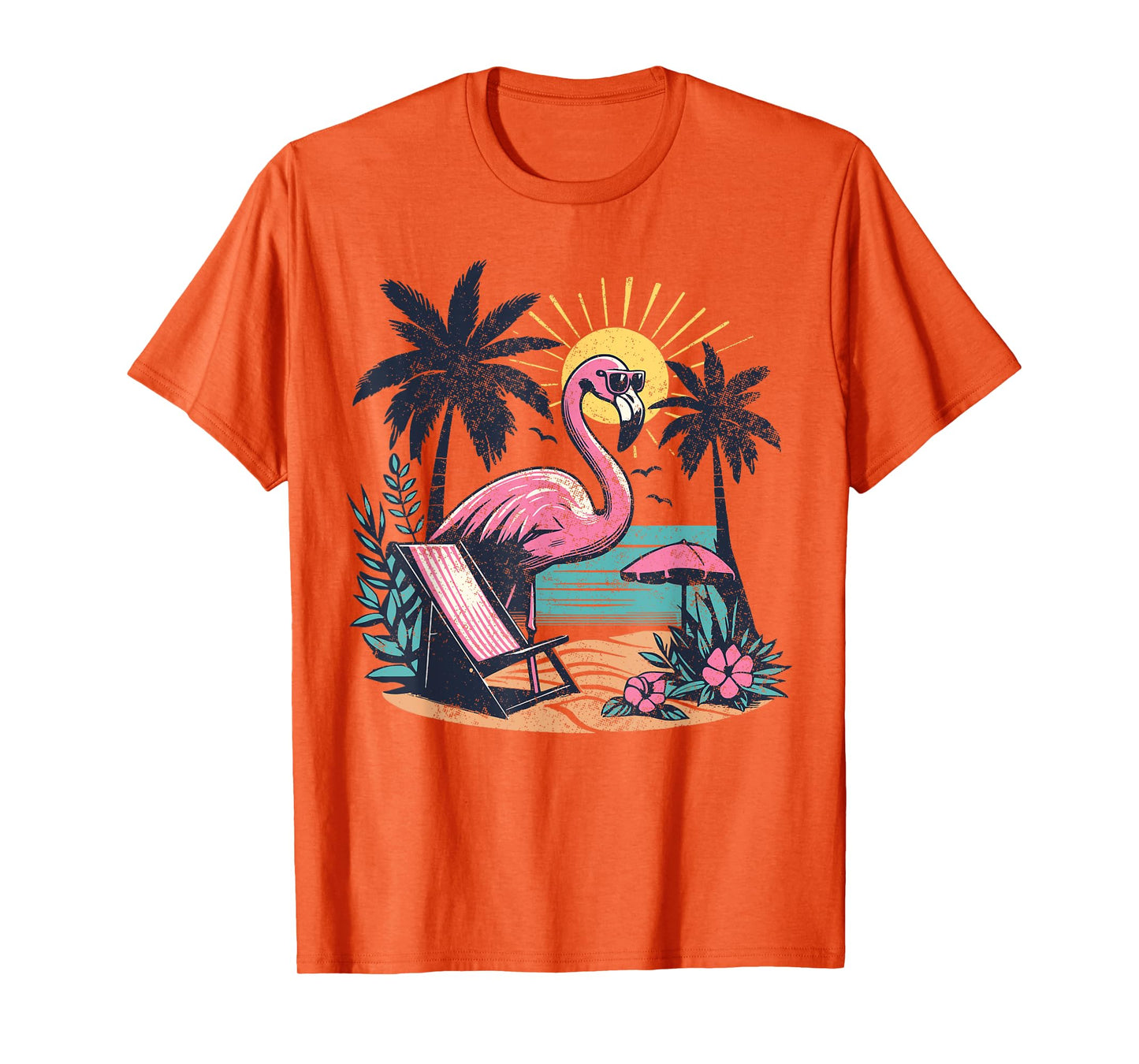 Flamingo Beach Palm Trees Tropical Summer Vacation Men Women T-Shirt