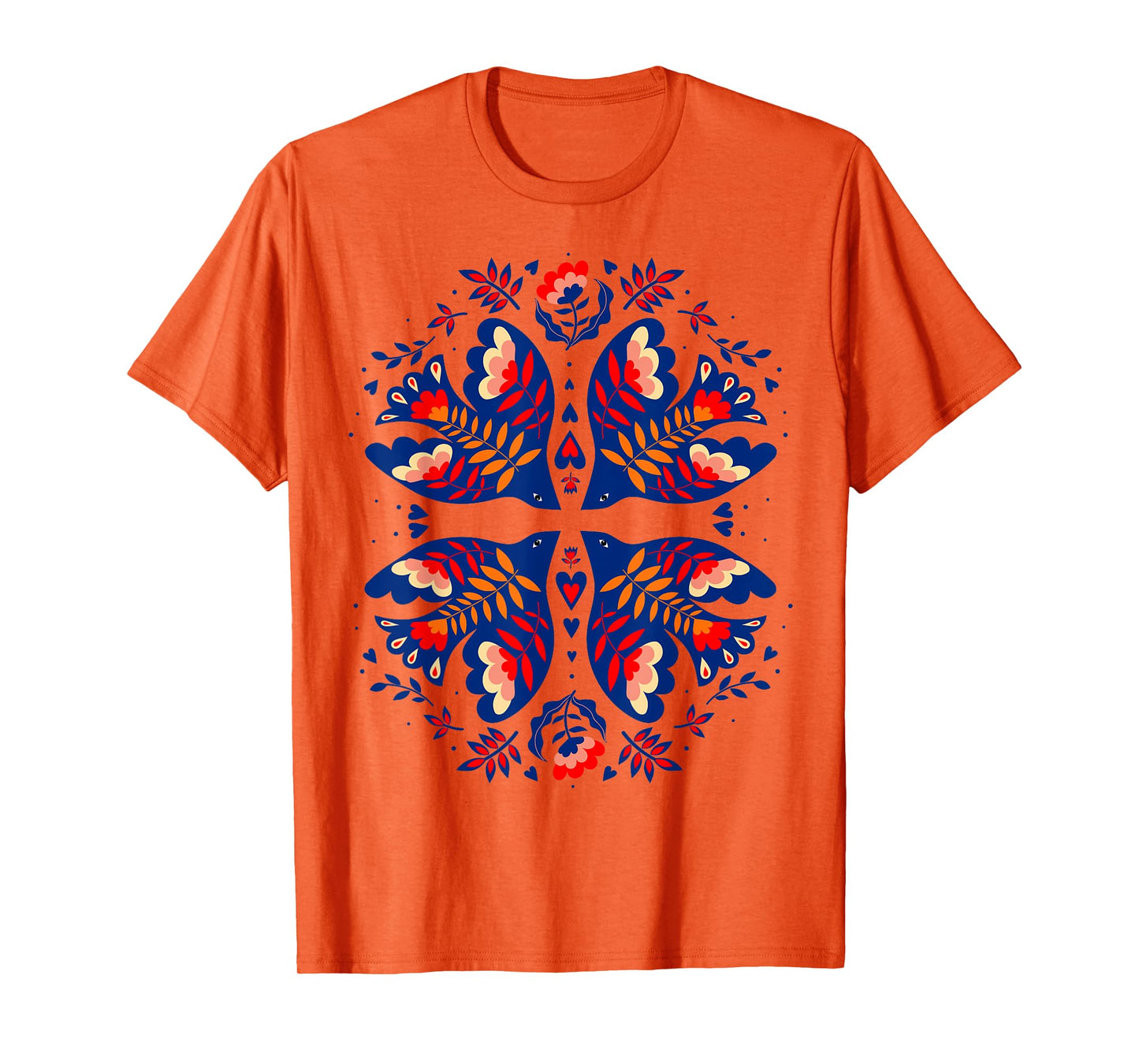 Free Ukraine Folk Art Flowers Birds Hearts Vyshywanka Style T-Shirt