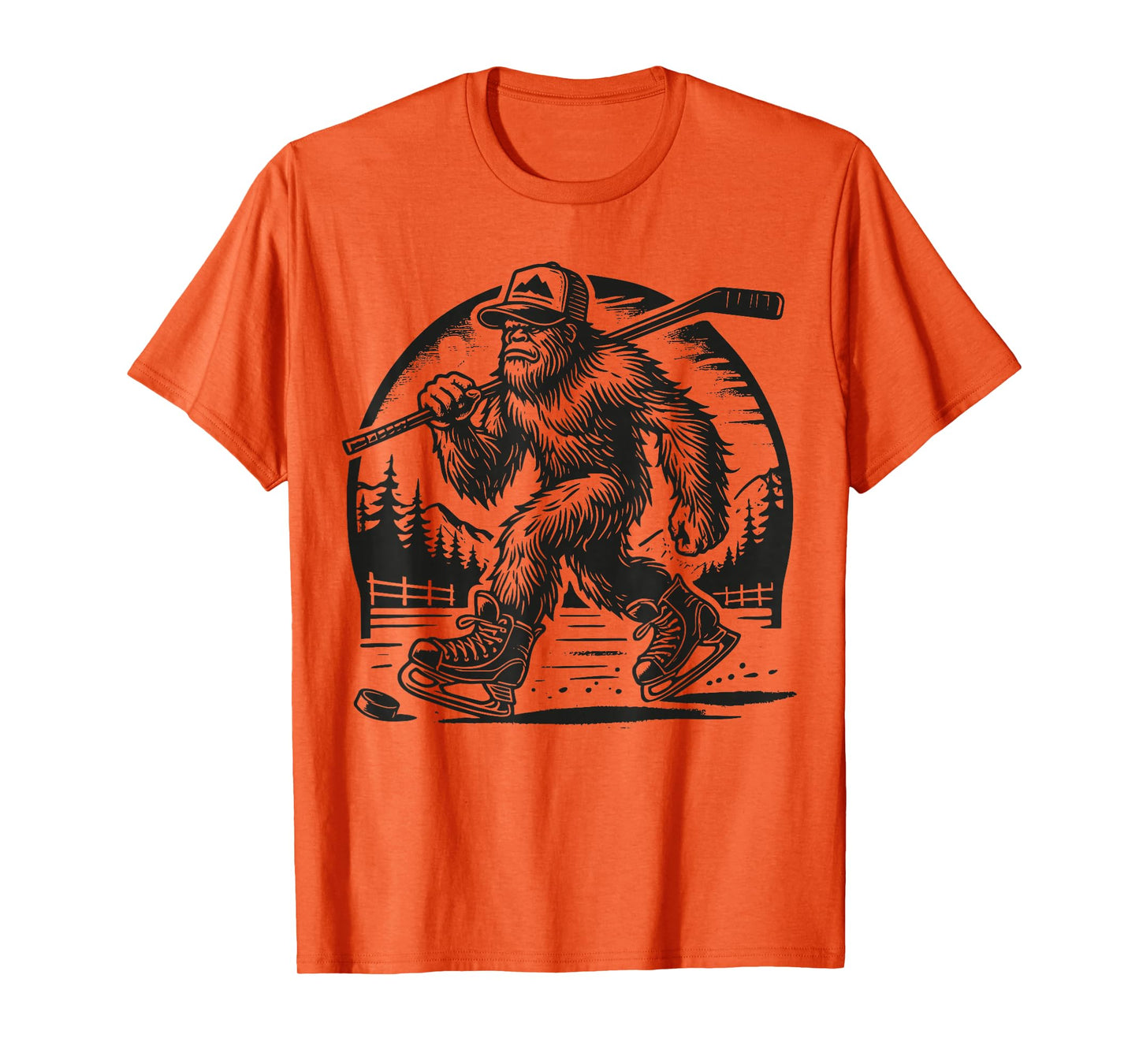 Retro Bigfoot Hockey Funny Sasquatch Bigfoot Playing Hockey T-Shirt