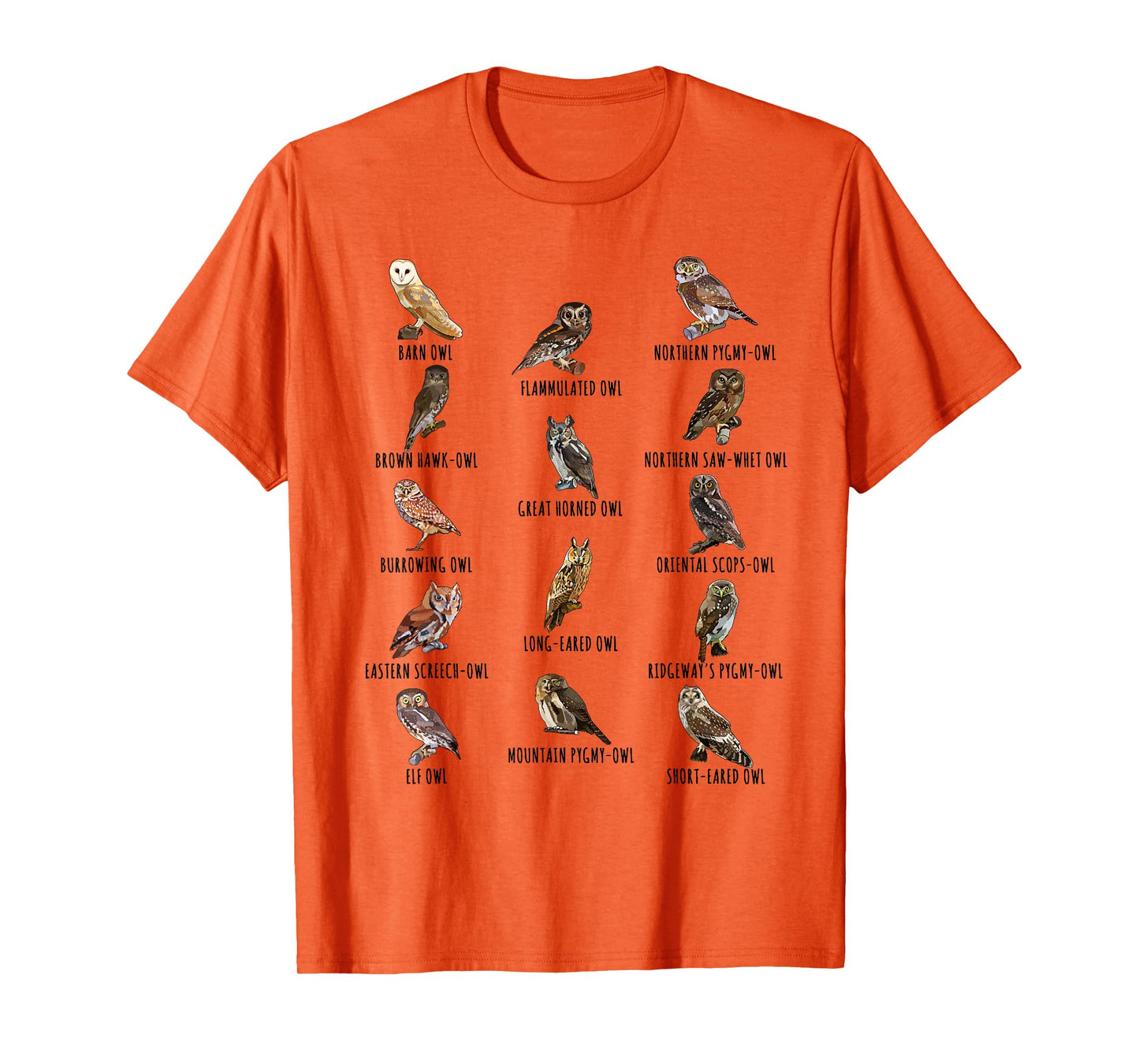 Different Owls Species Biology Types Of Owl Identification T-Shirt