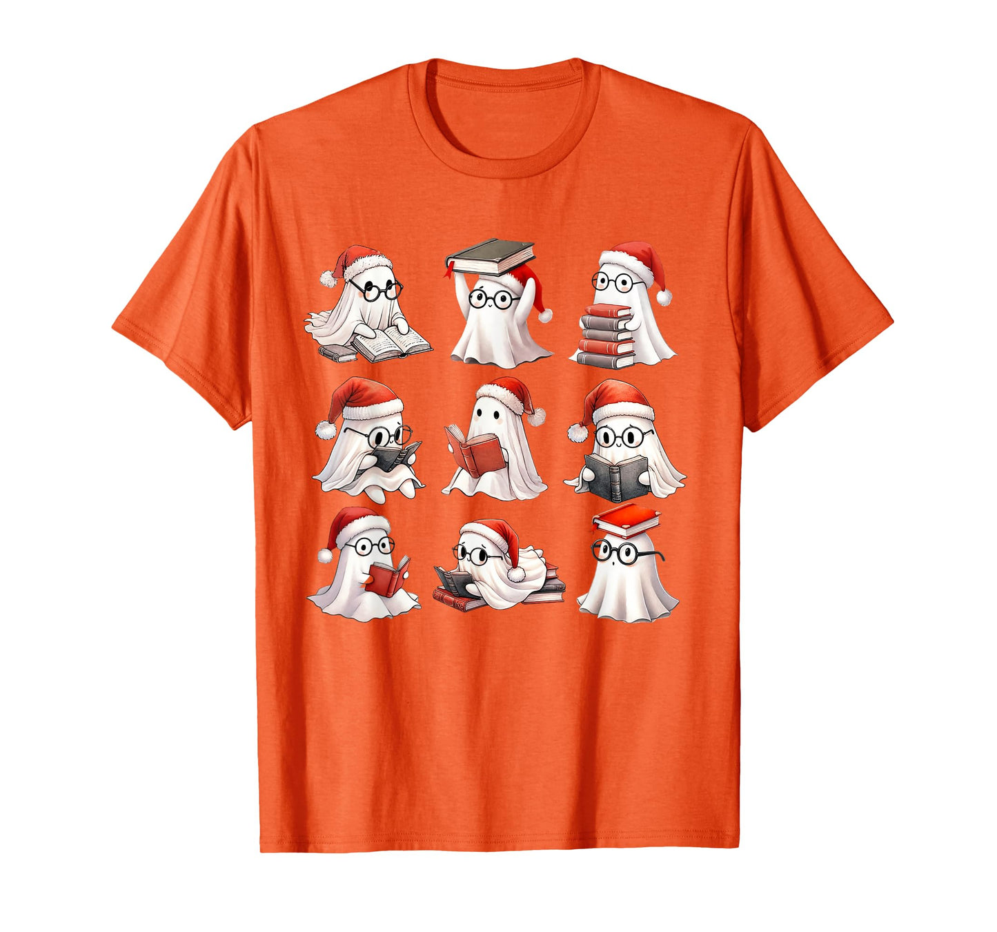 Christmas Ghost Reading Book Lovers Spooky Ghost Santa Hat T-Shirt