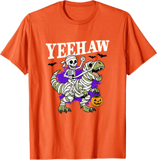 Skeleton Cowboy Mummy Dinosaur Funny Halloween T-Shirt