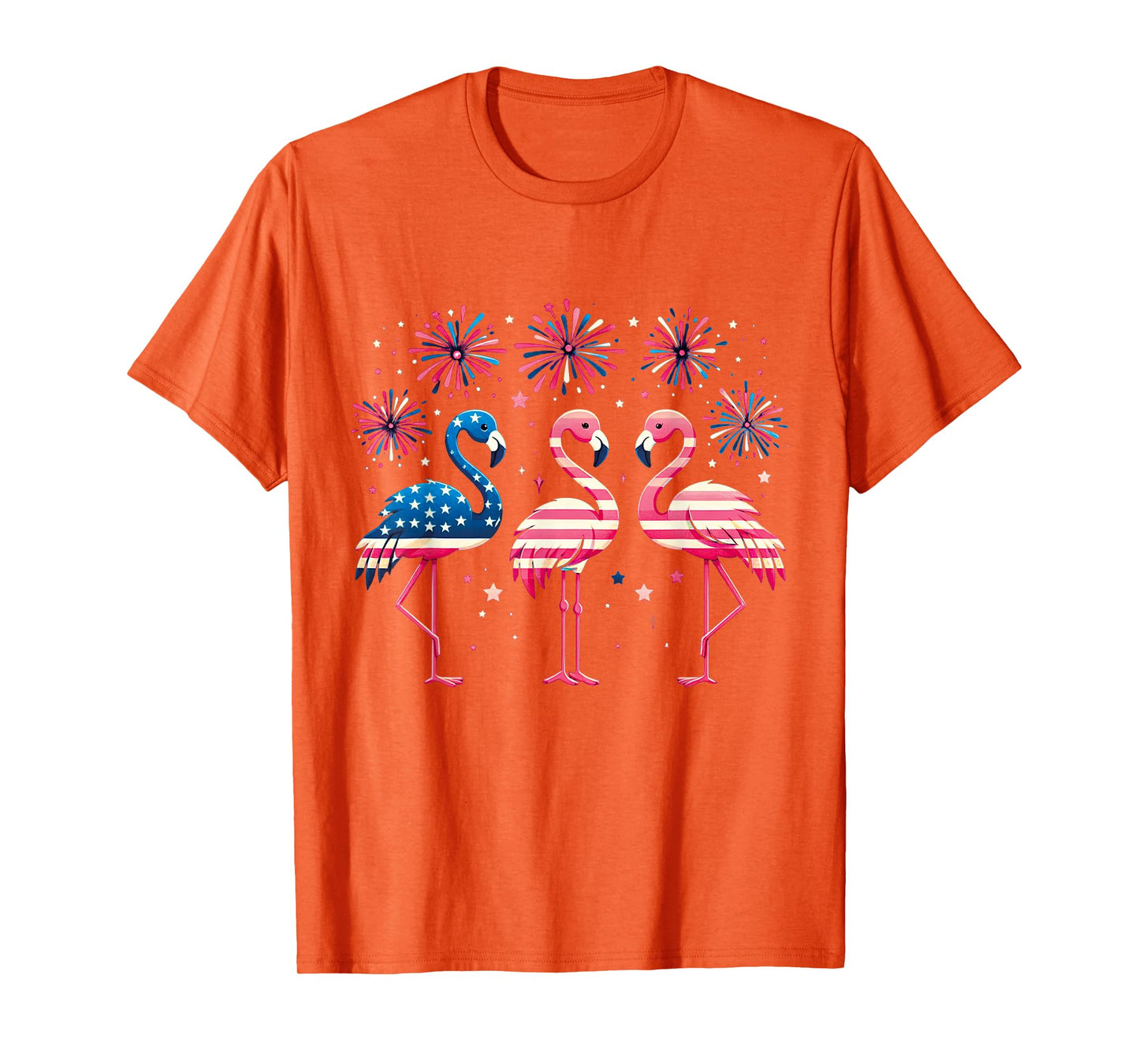 Patriotic Flamingo Firework Red And White Flamingo 4th July T-Shirt for Women Kids Men