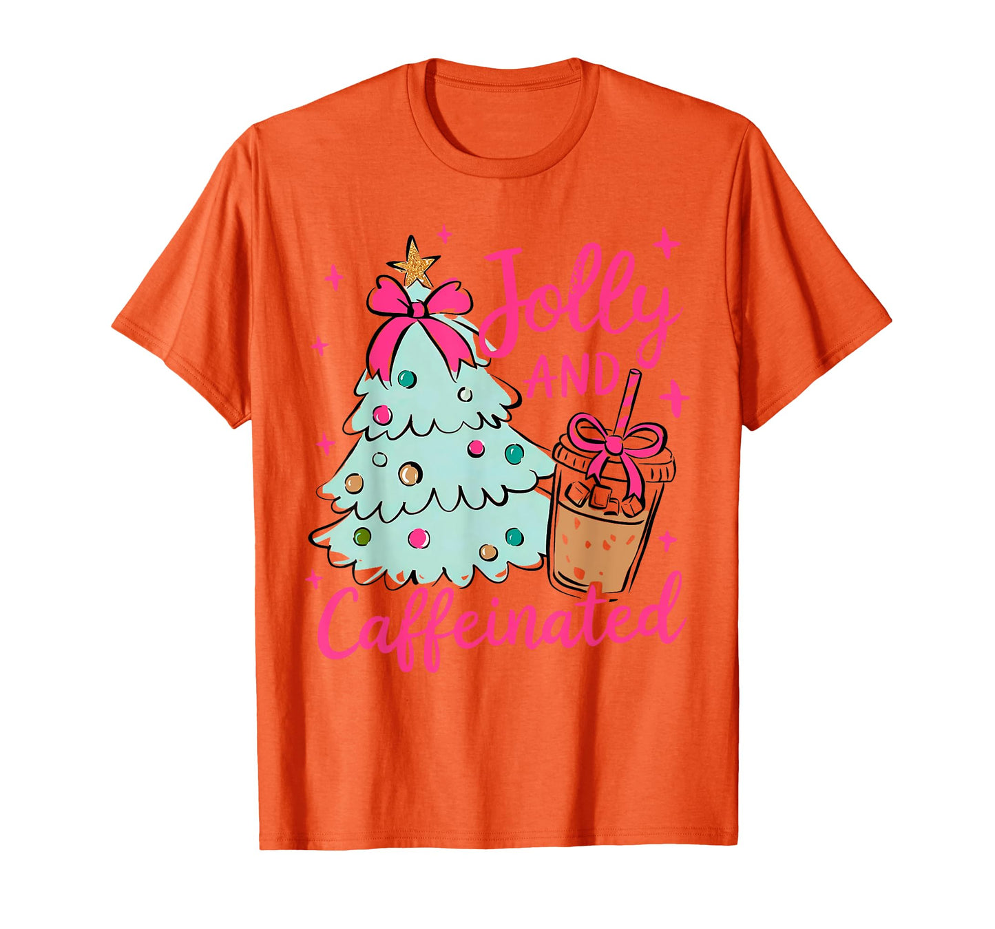 Jolly & Caffeinated Coffee Coquette Bow Xmas Tree Christmas T-Shirt