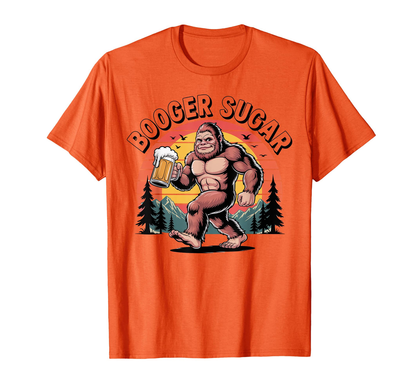 Booger Sugar Bigfoot Funny Muscular Sasquatch Beer Sunset T-Shirt