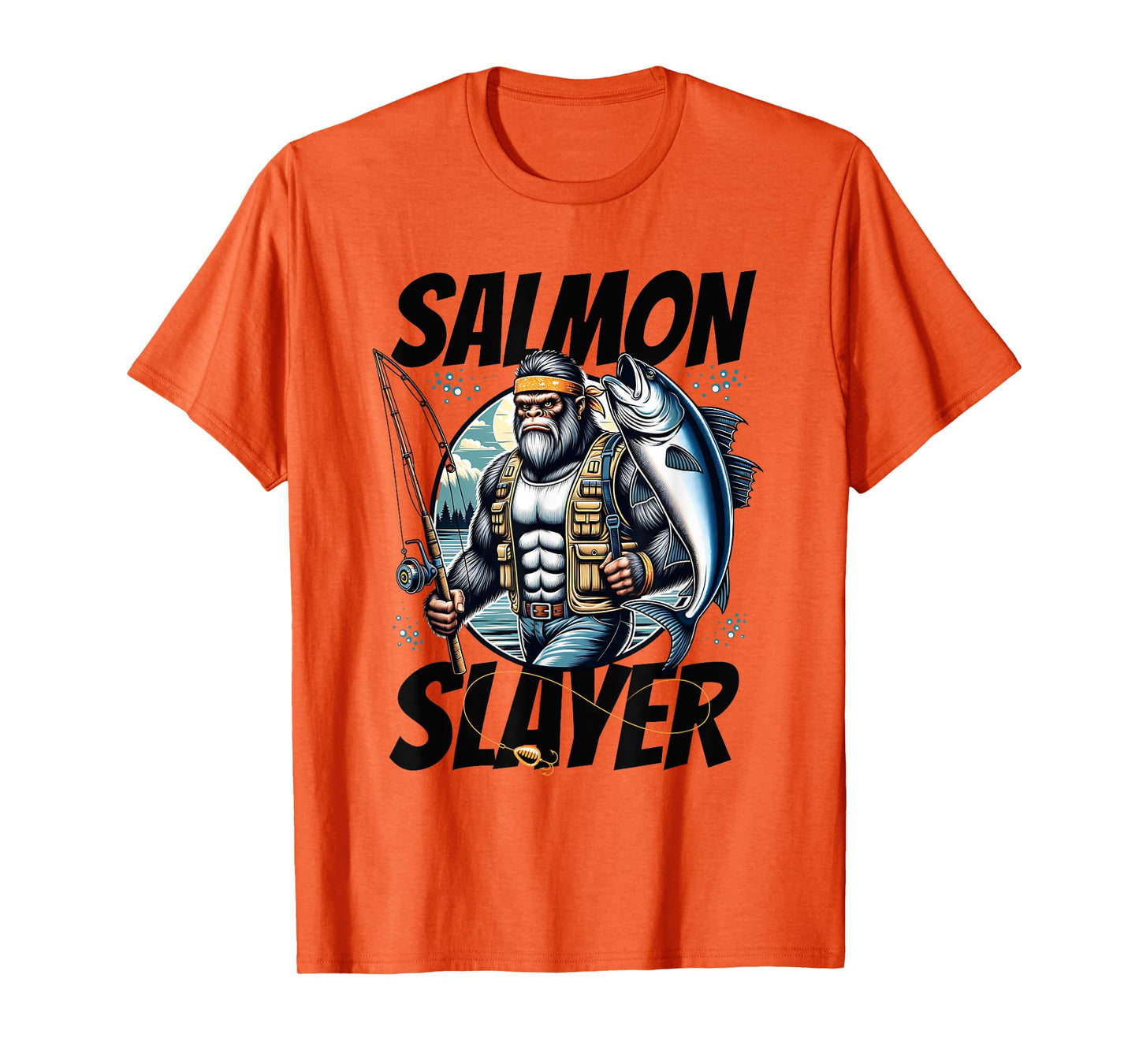 Salmon Slayer Funny Bigfoot Fishing Salmon Fish T-Shirt