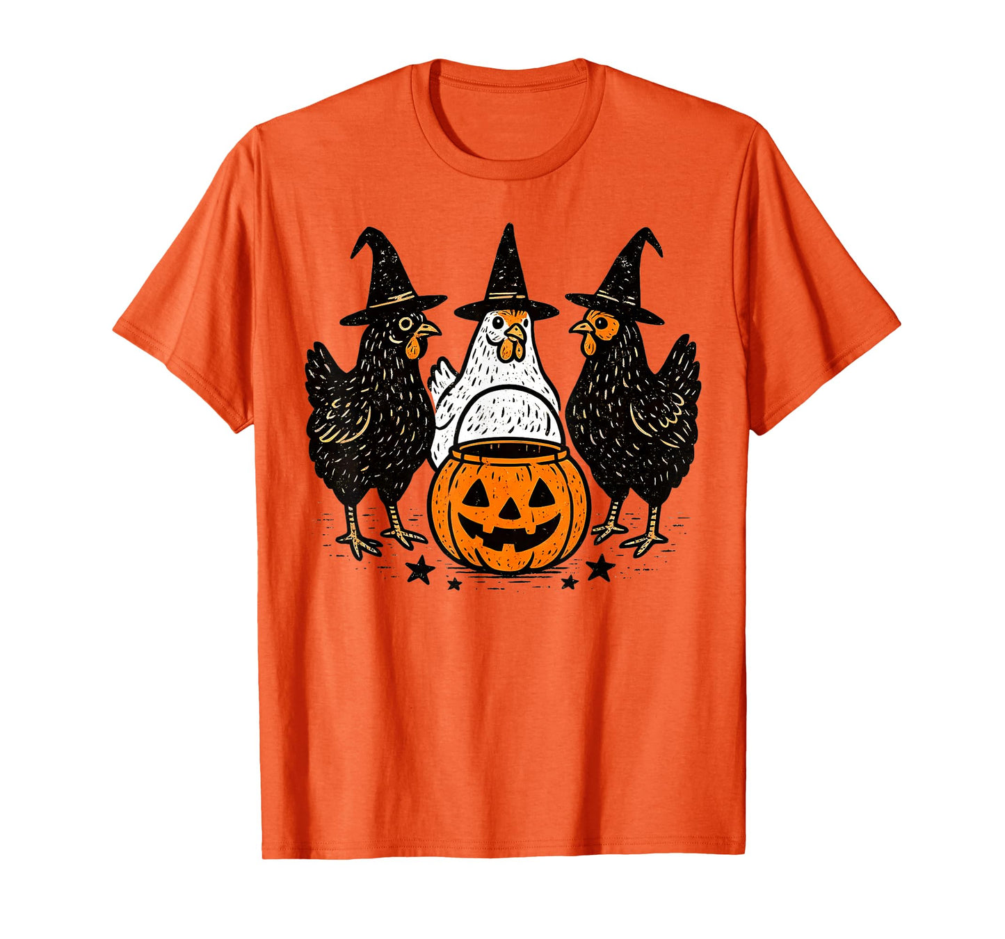Funny Halloween Chickens Witch Pumpkin Spooky Season T-Shirt