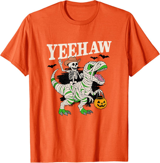Cowboy Skeleton & Mummy Dino Funny Halloween T-Shirt