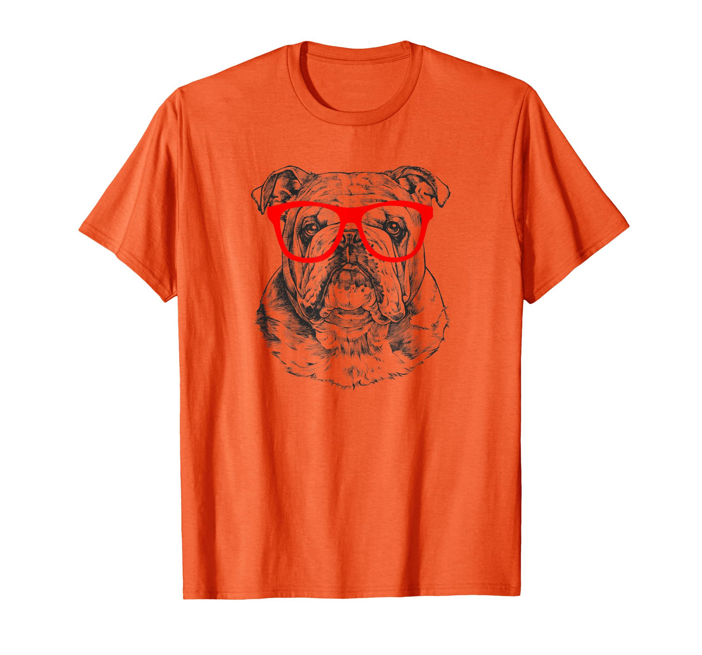 English Bulldog in Red Glasses Nerd Dog T Shirt Men Women Kids T-Shirt