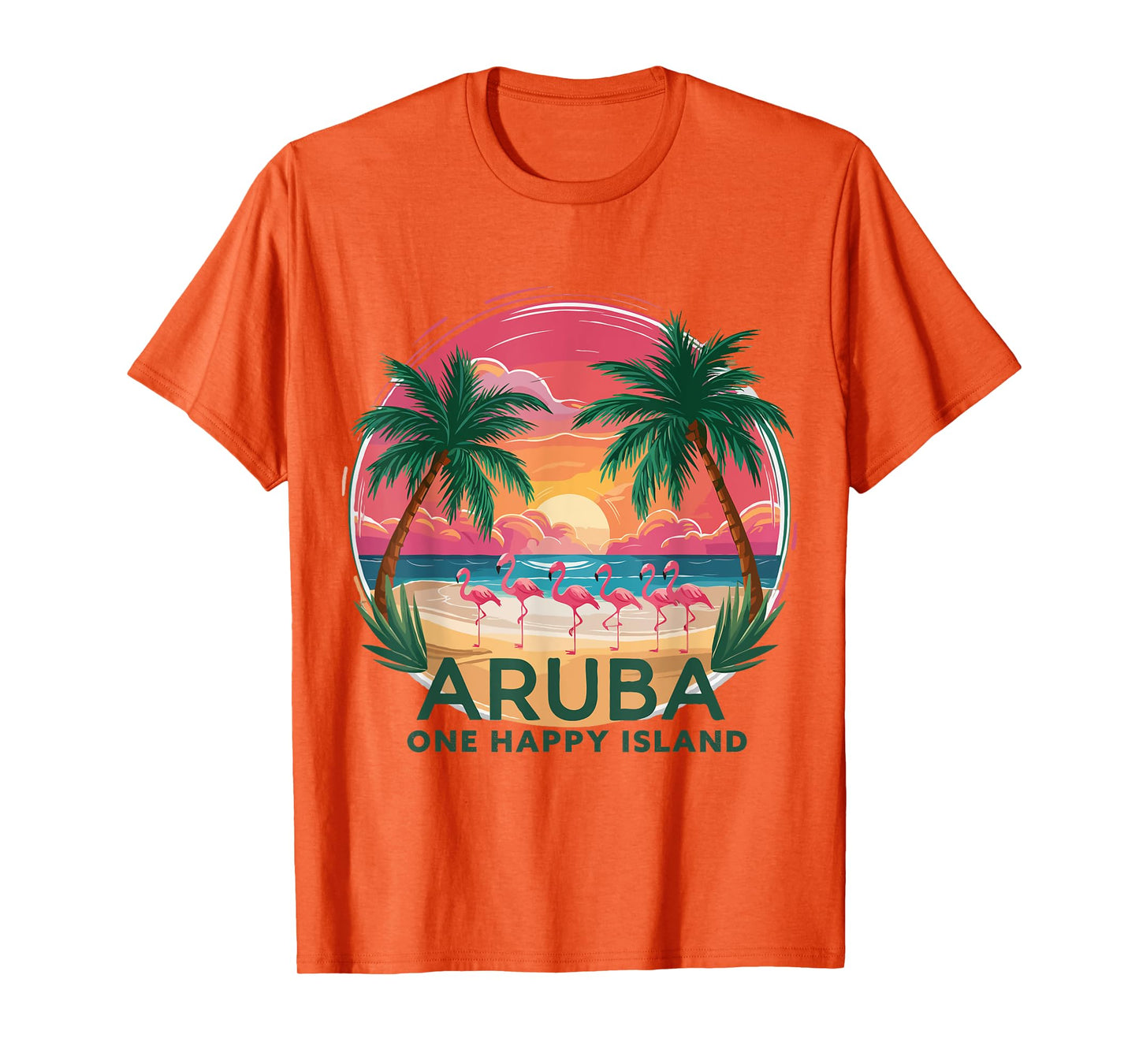 Aruba's One Happy Island beautiful sunset beach Flamingo T-Shirt
