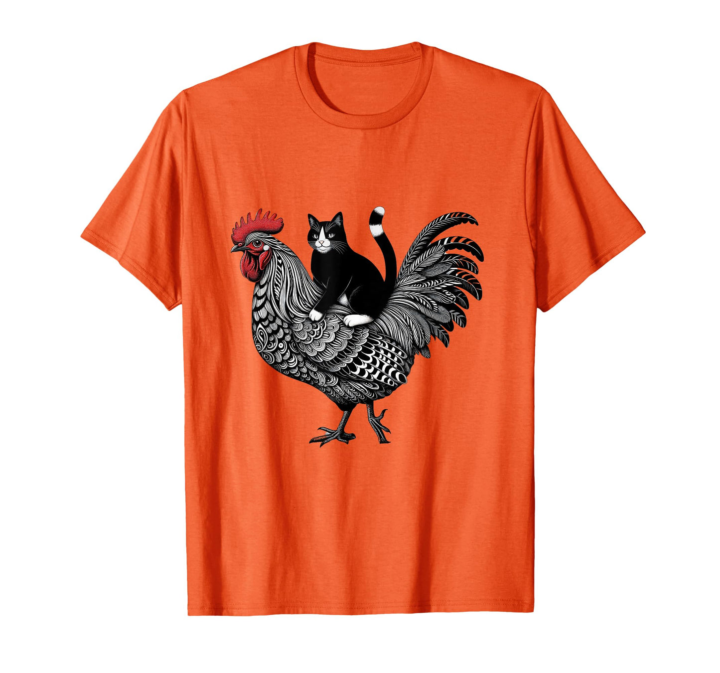Funny Cat Riding Chicken Tuxedo Cat on a Chicken Lover Men Women T-Shirt