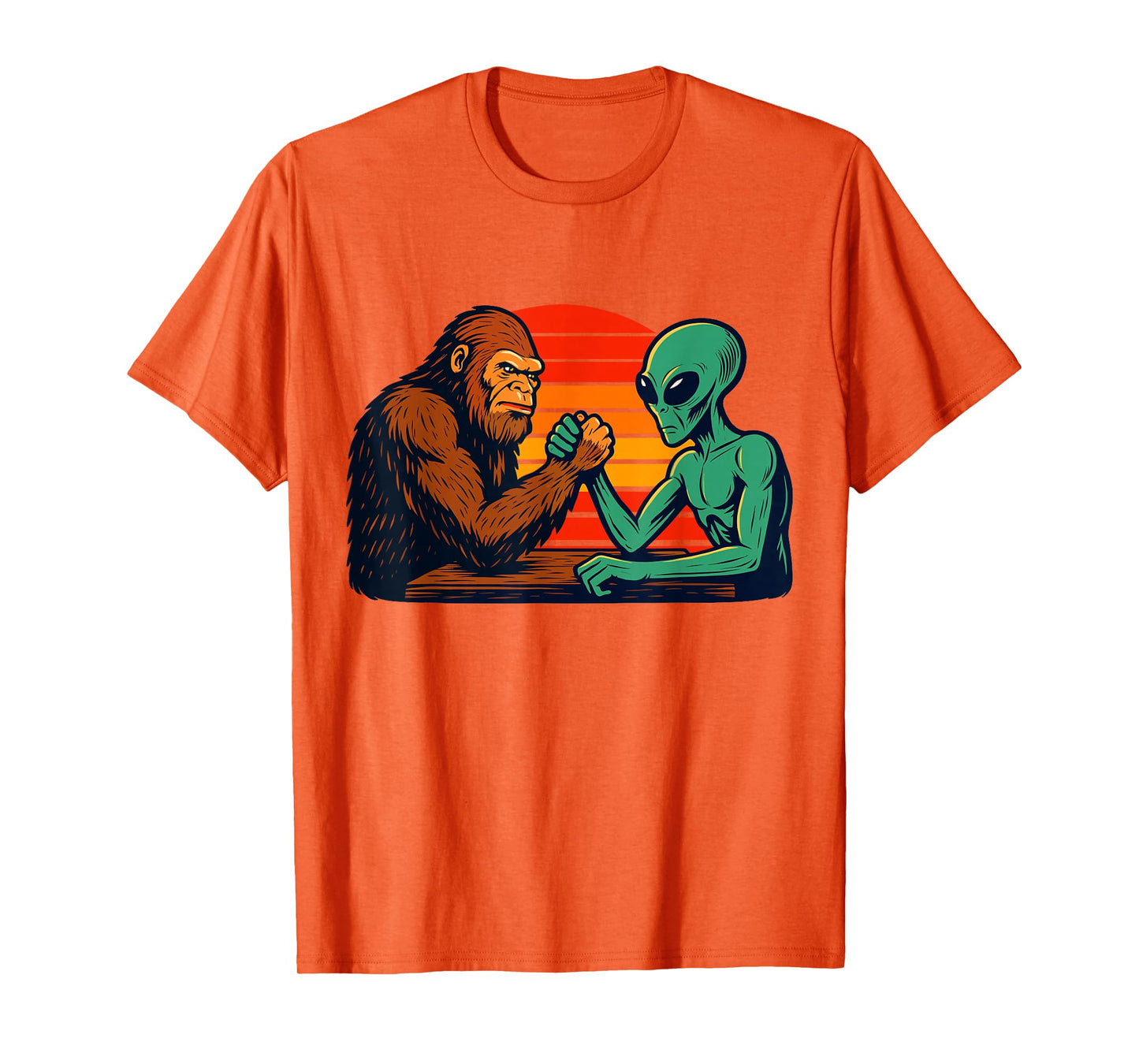 Funny Arm Wrestling Bigfoot Alien T-Shirt
