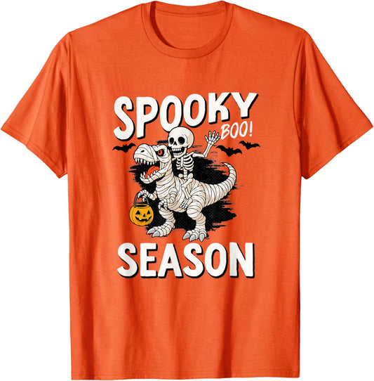 Spooky Halloween Skeleton Dinosaur Wrapped Mummy T-Shirt