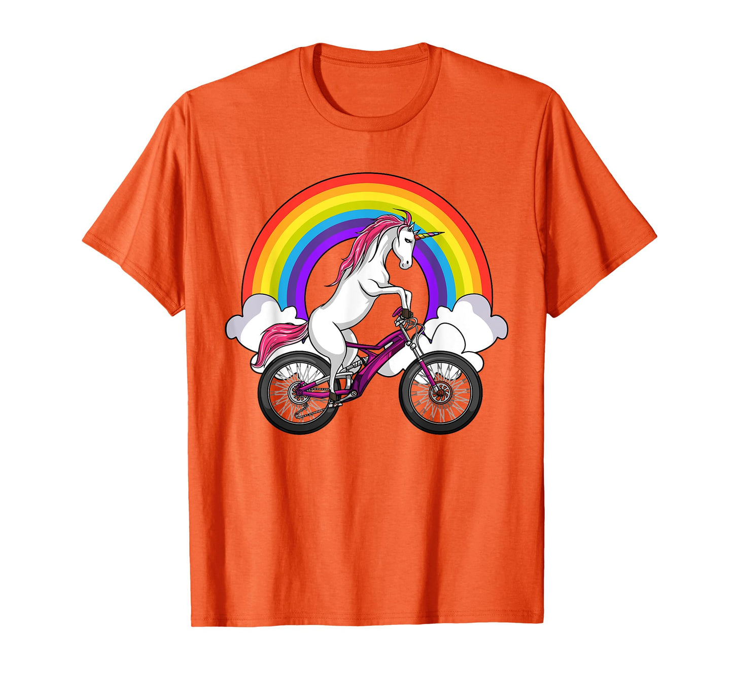 Unicorn Riding Bicycle Rainbow Cycling Women Girls Kids T-Shirt