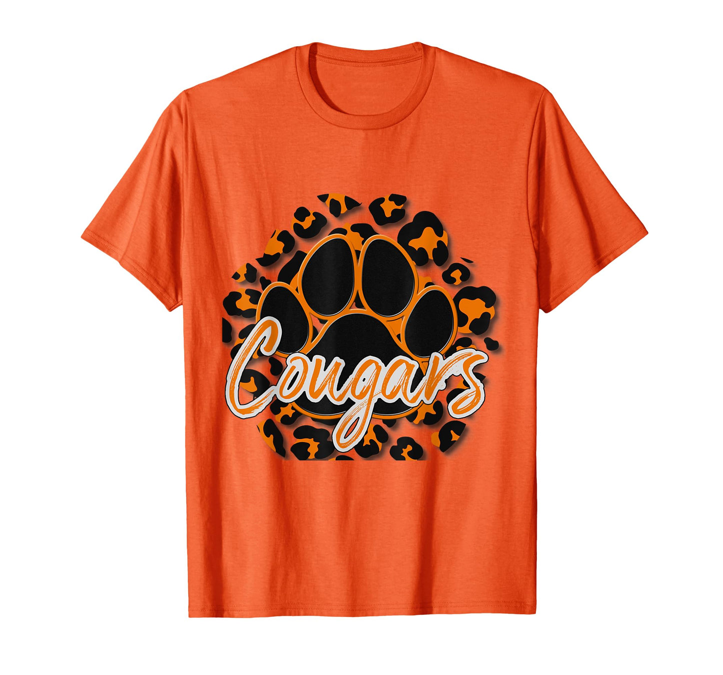 Cougar Orange Black Cheetah School Sports Fan Team Spirit T-Shirt