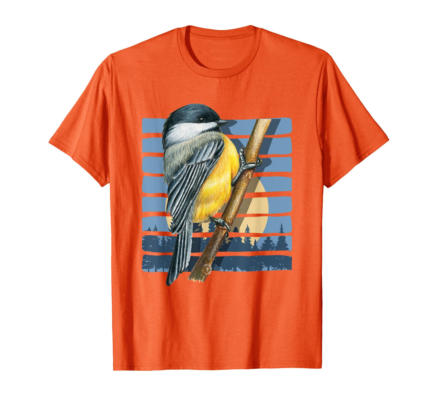 Moon Forest Bird Watching Nature Animal Retro Chickadee T-Shirt