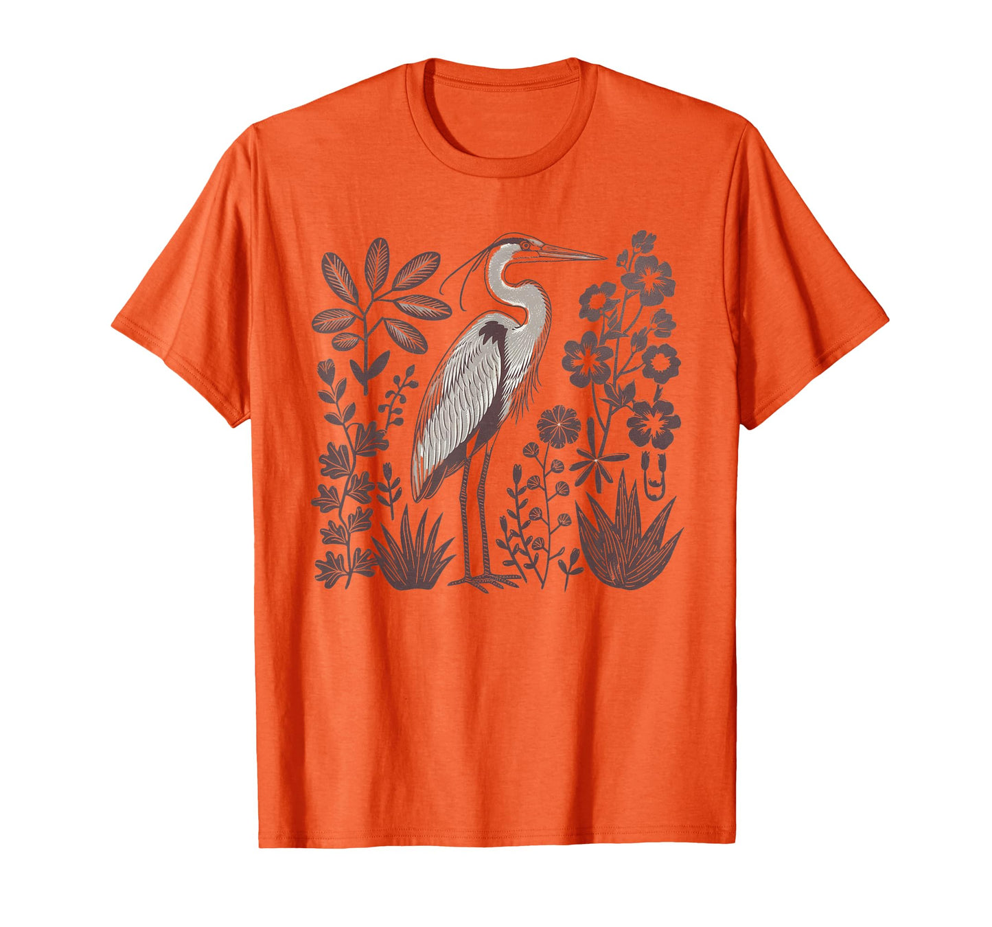 Heron Linocut Great Blue Heron Bird Lover Hippy Granola Girl T-Shirt