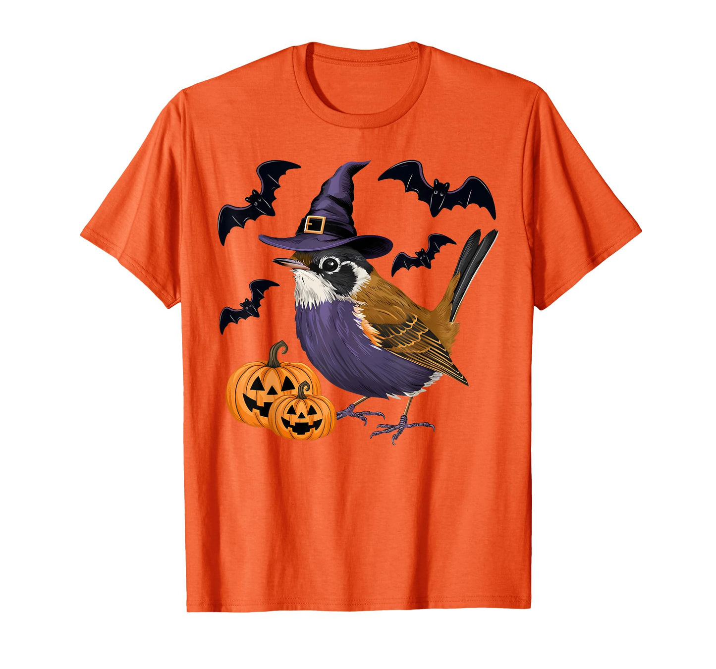 Funny Wren Bird Halloween Costume Scary Pumpkin Bat Witch T-Shirt