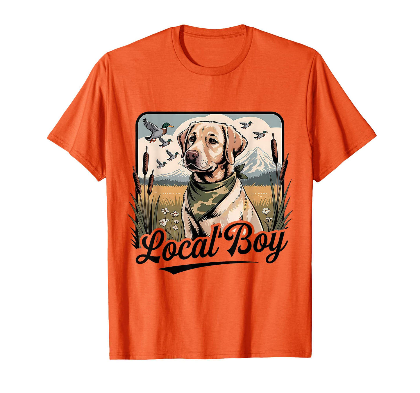 Local Boy Labrador Hunting Dog Marsh Scene Sunset Vintage T-Shirt