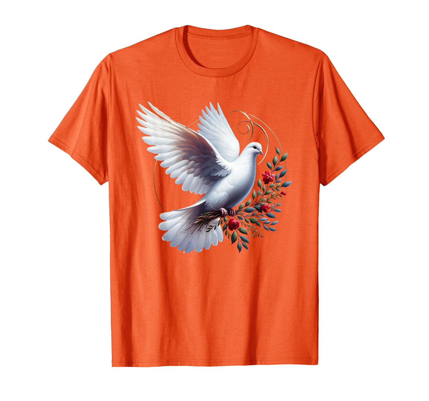 Elegant Flight of the Peaceful White Dove Bird Floral Art T-Shirt