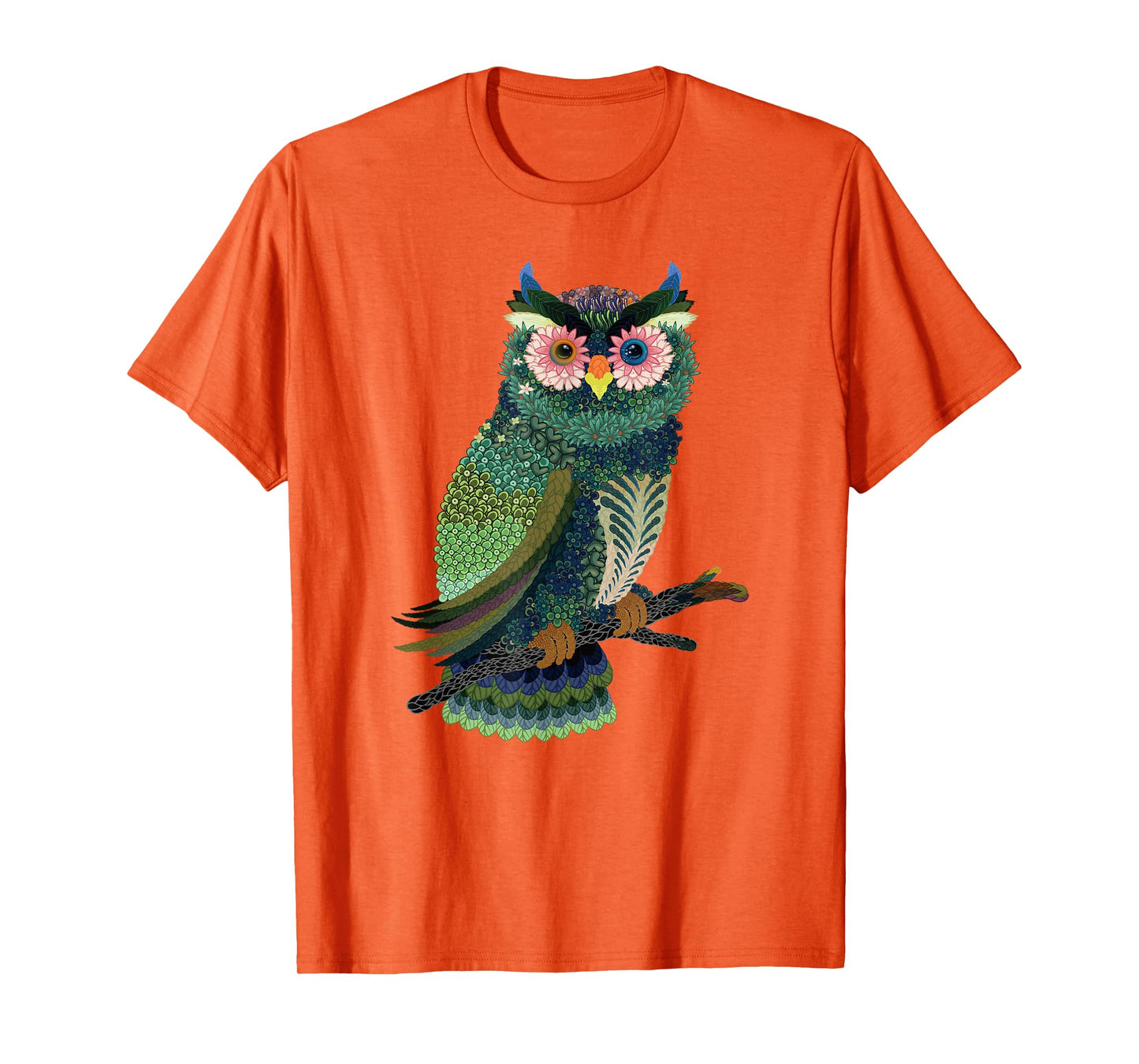Owl T-Shirt Floral Folk Art Asian Design Visual Graphic Tee T-Shirt