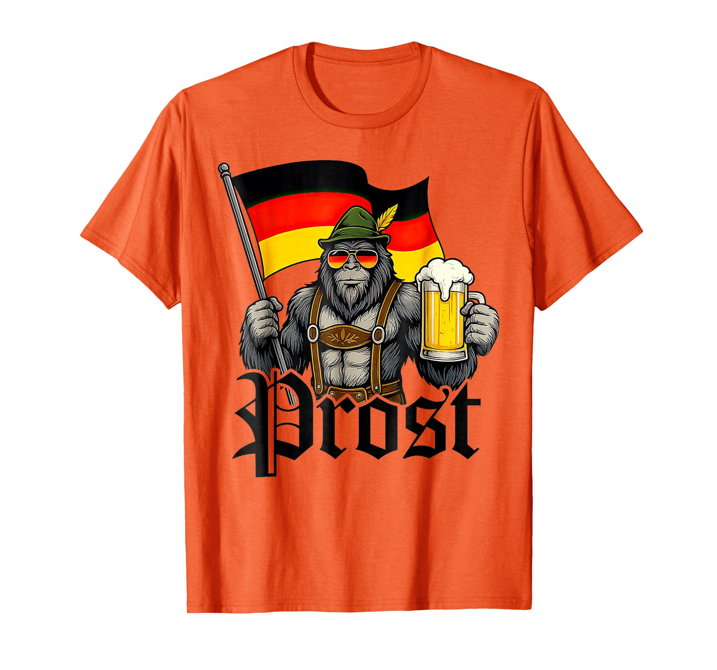Prost Bigfoot Drinking Beer Lederhosen German Oktoberfest T-Shirt