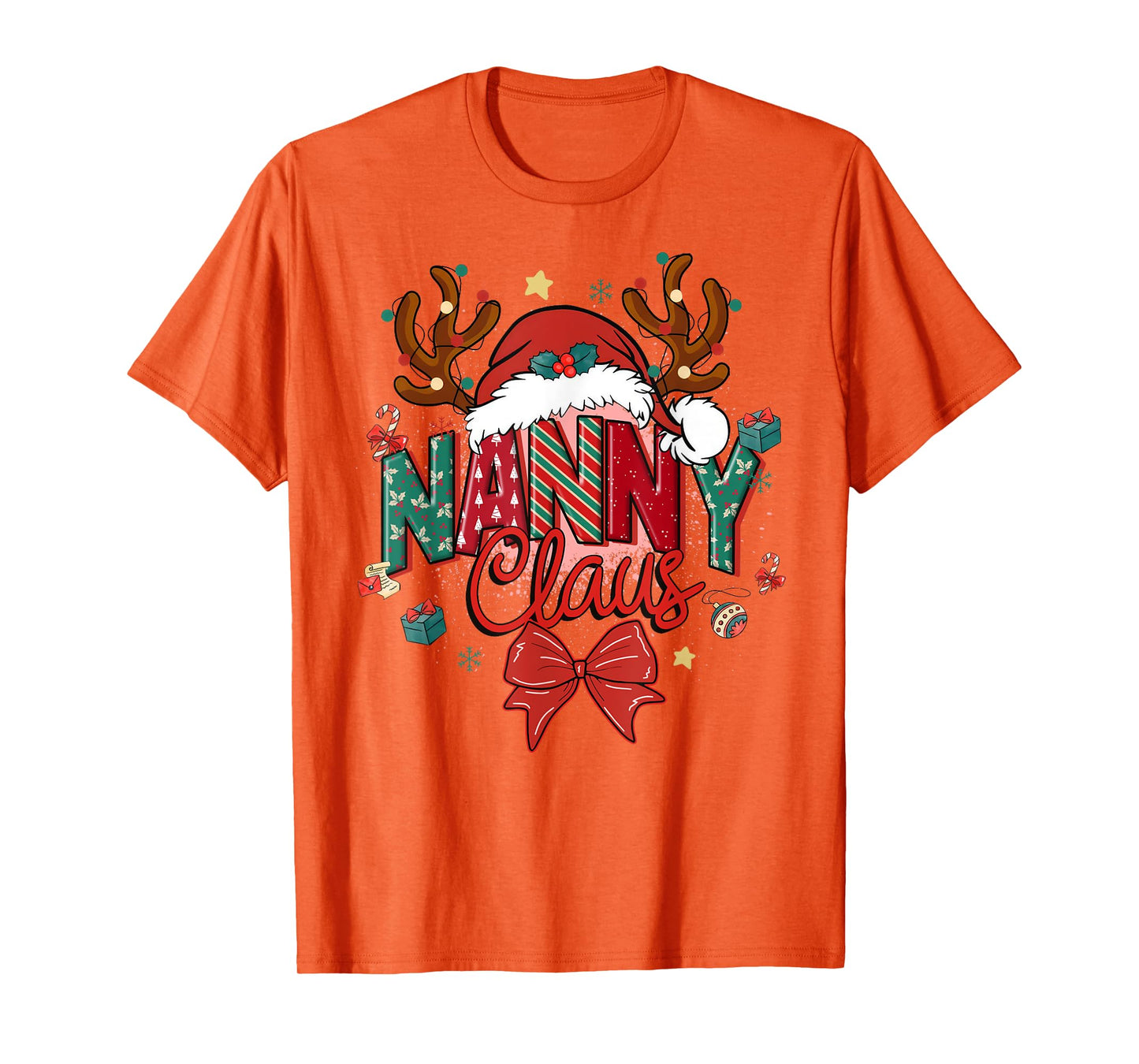 Christmas Nanny Claus Coquette Bow Reindeer Xmas Women T-Shirt