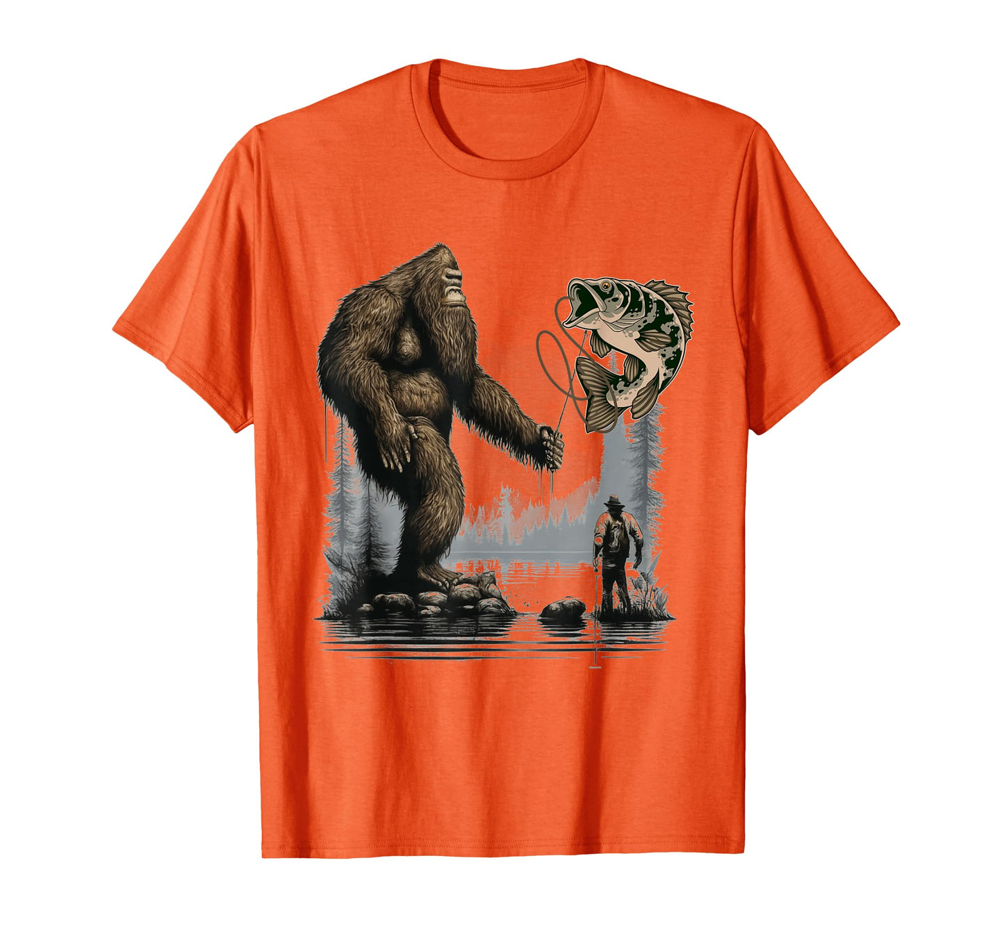 Bigfoot Fishing Funny Sasquatch Fish T-Shirt