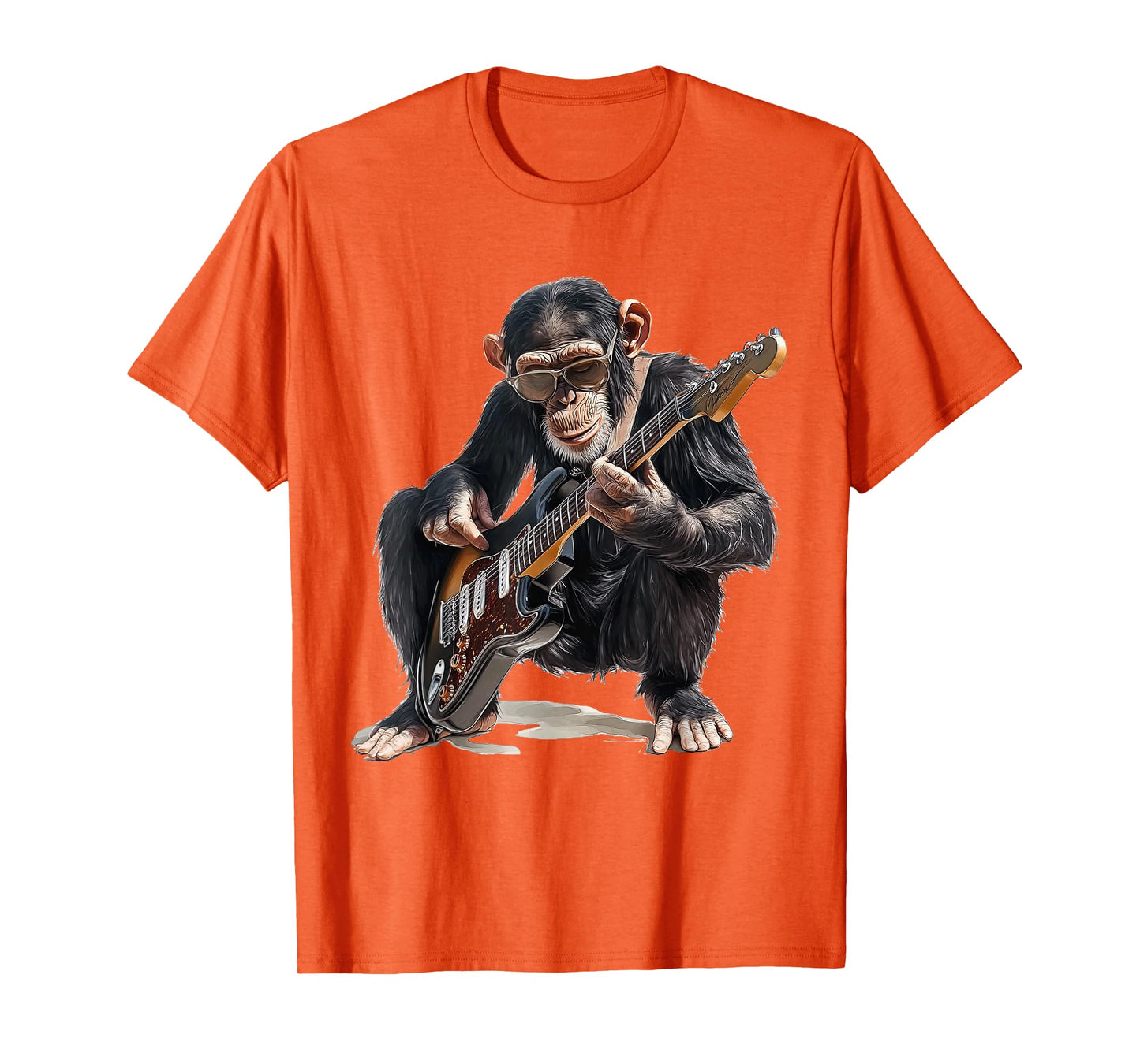 chimpanzee dressed as guitarist with guitar monkey rocker T-Shirt