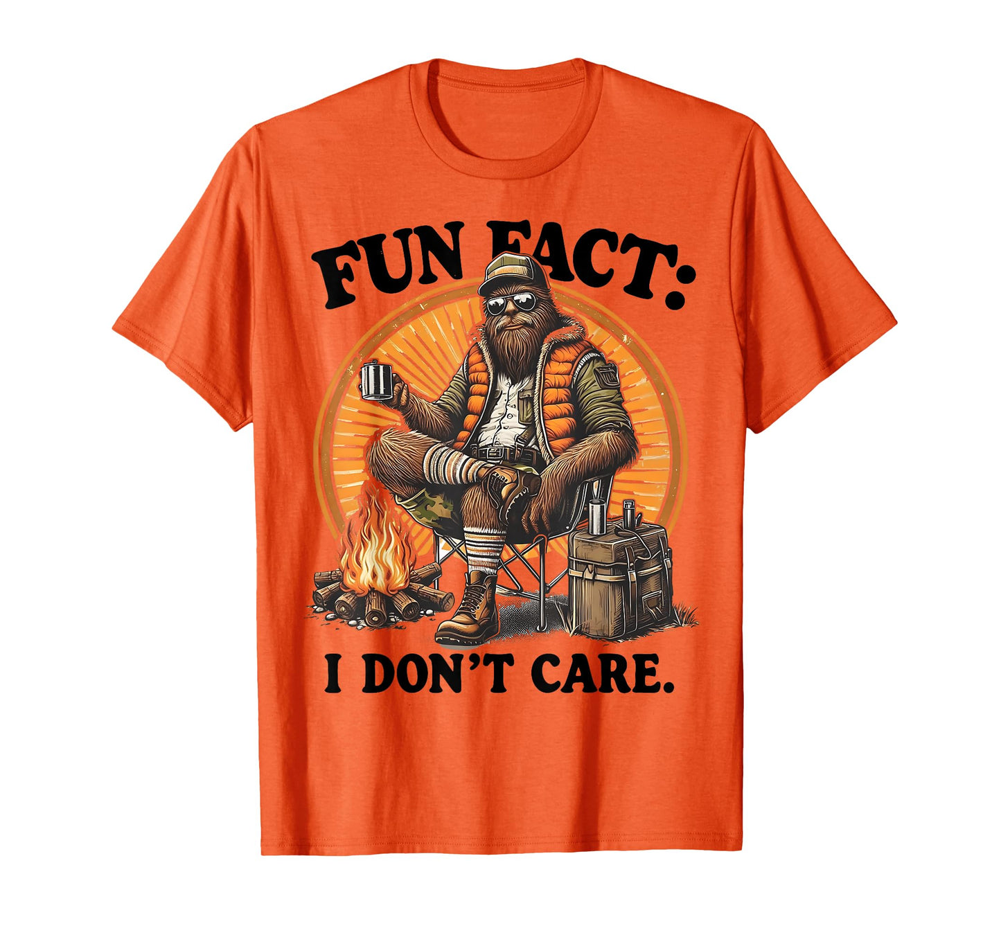 Fun Fact I Don't Care Funny Bigfoot Hiking Sarcastic Humor T-Shirt