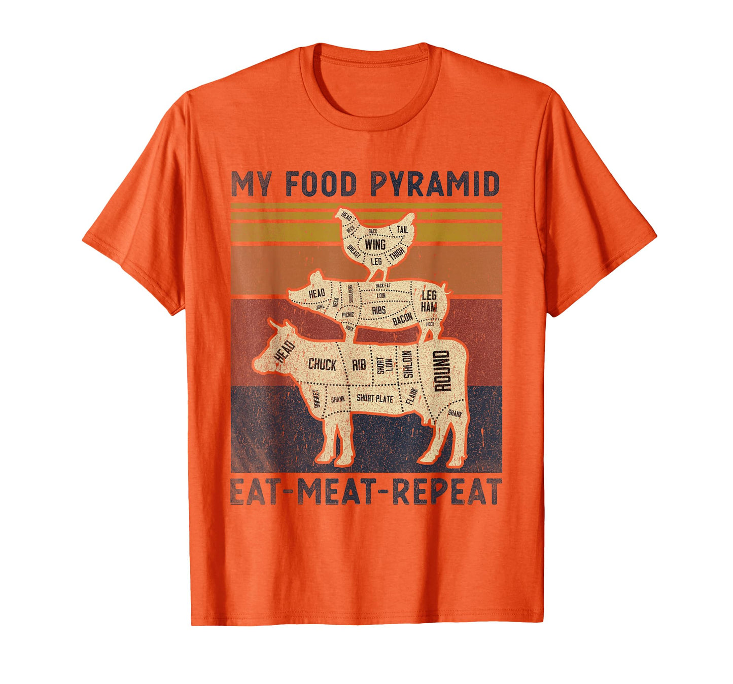 My Food Pyramid Eat Meat Repeat Retro Vintage Funny BBQ Joke T-Shirt