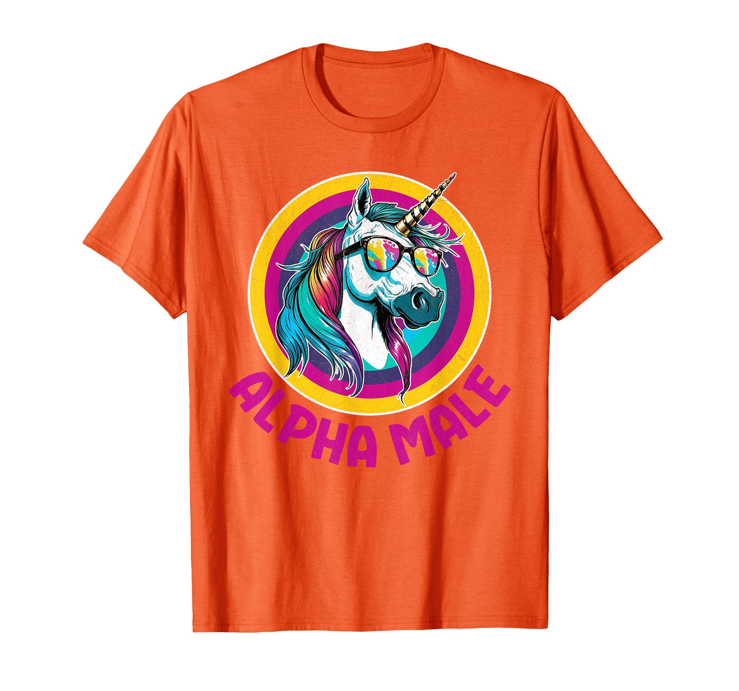 Alpha Male Rainbow Unicorn Funny Ironic Rude Humor Retro T-Shirt