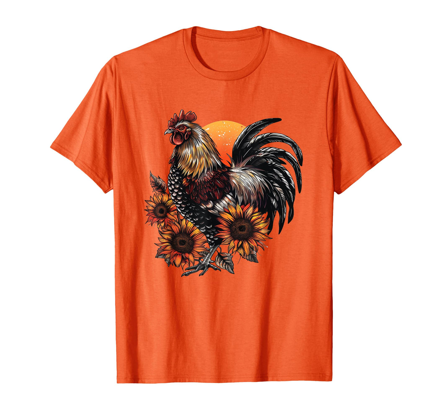 Rooster Orange Pattern Tee Rooster Women Men T-Shirt