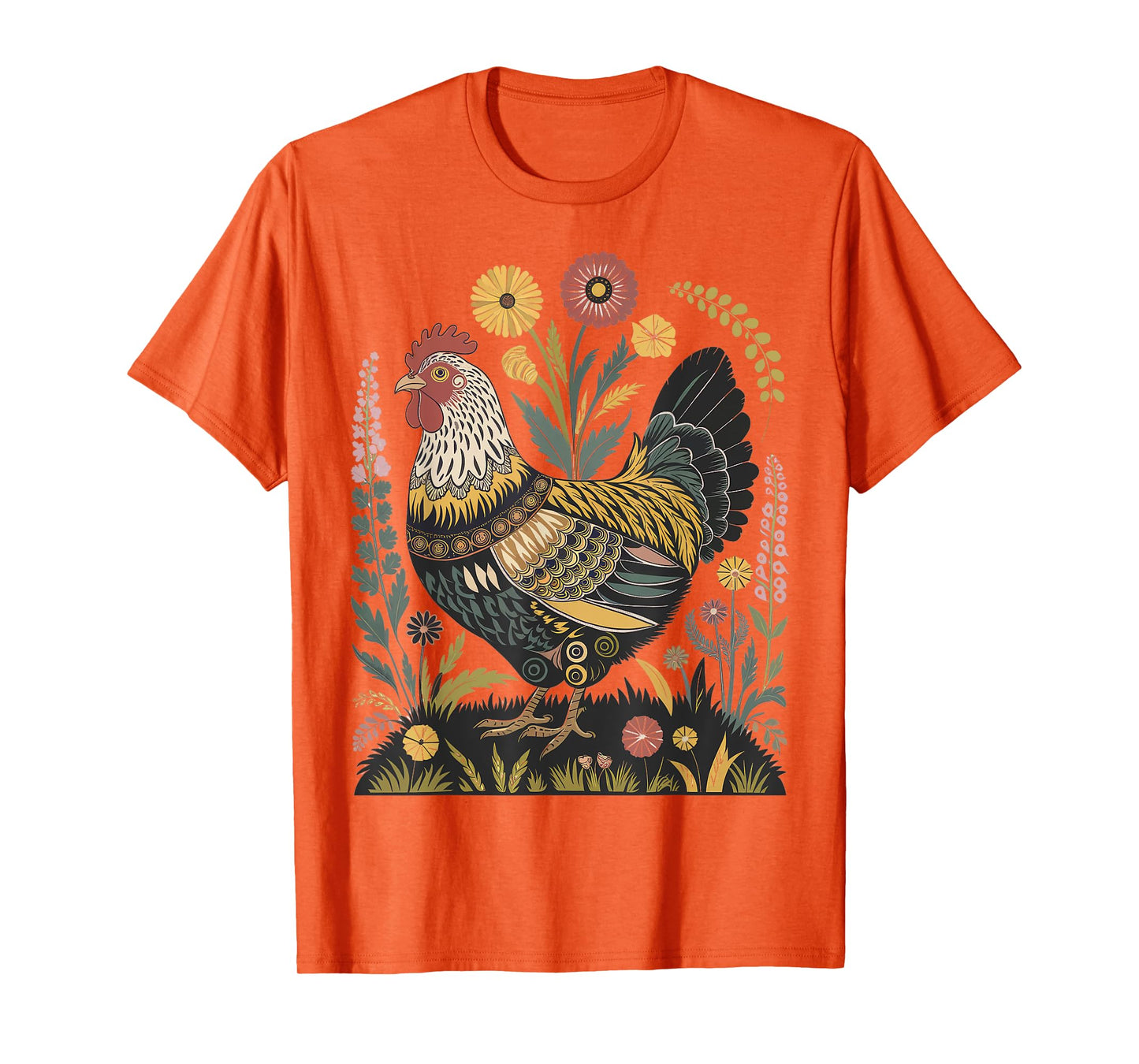 Chicken Floral Art Graphic Women Farm Chicken Lover Colorful T-Shirt