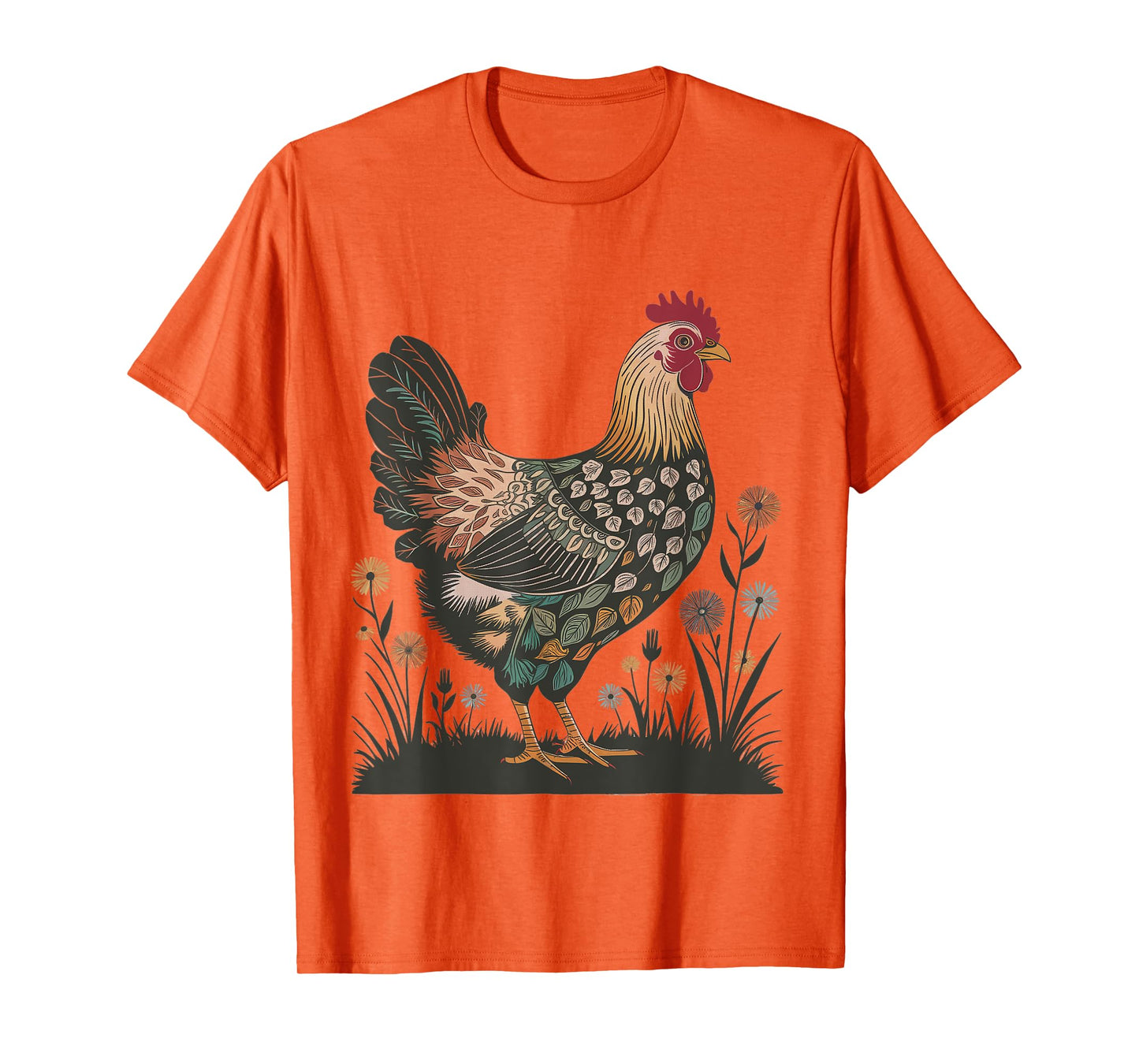 Chicken Floral Art Graphic Women Farm Chicken Lover Colorful T-Shirt
