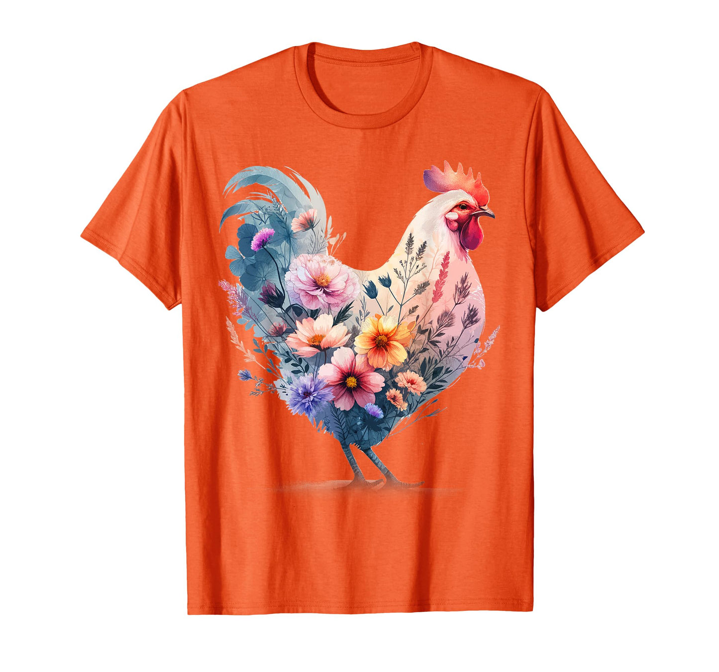 Chicken Floral Art Graphic Women Farm Chicken Lover Colorful T-Shirt