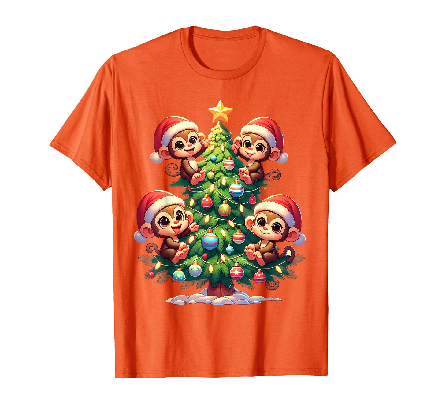 Kawaii Monkey Christmas Tree Cartoon Animals Primate T-Shirt