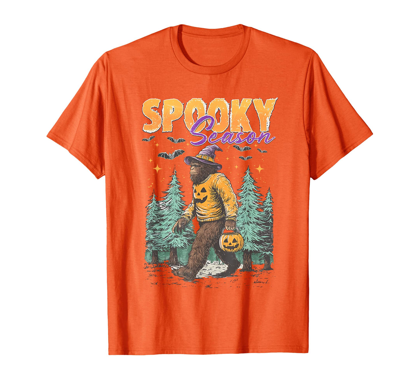 Retro Spooky Season Halloween Pumpkin Bigfoot Men Women Kids T-Shirt