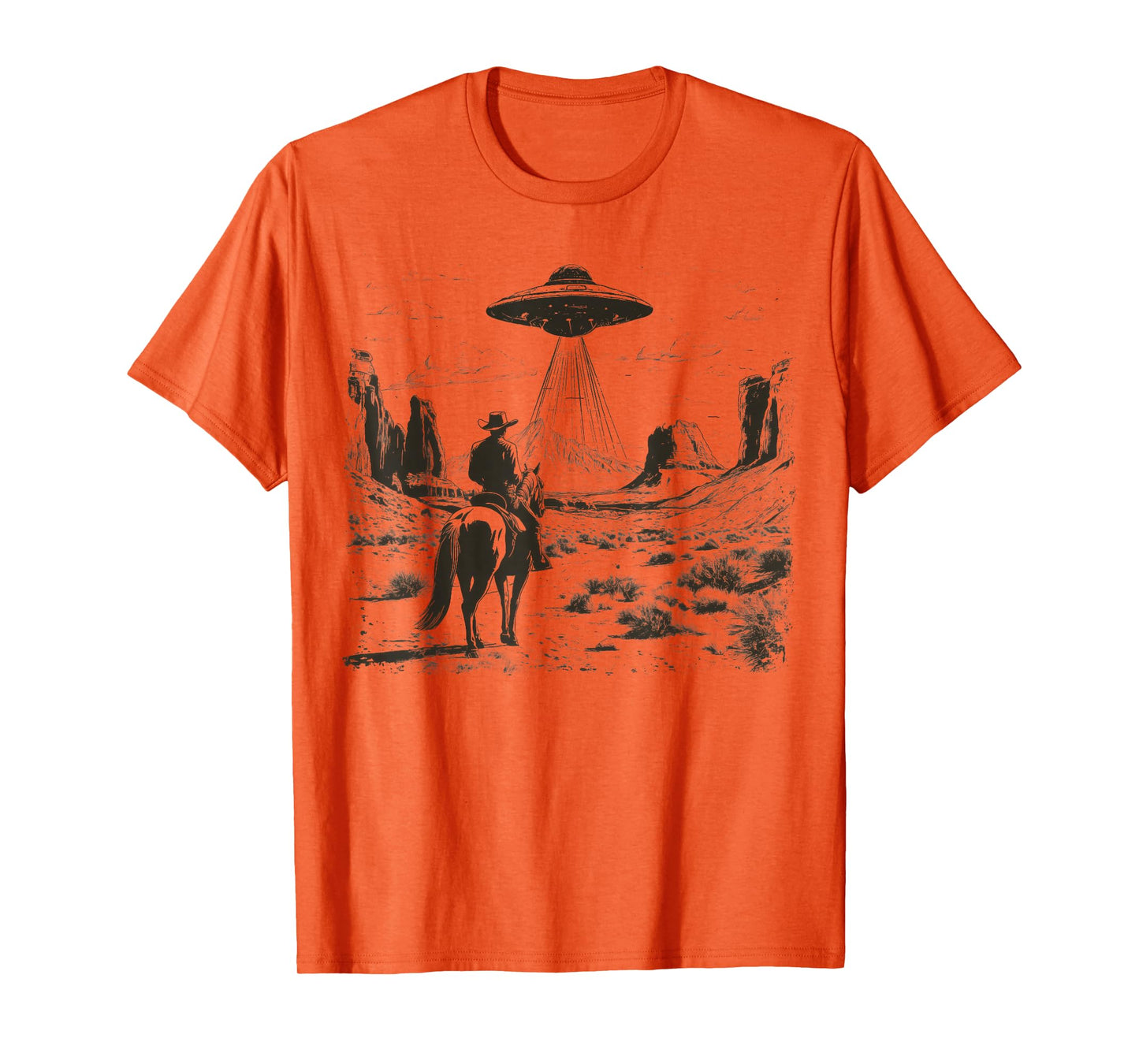 Vintage Rodeo Cowboy Western Country Space Ship UFO Alien T-Shirt