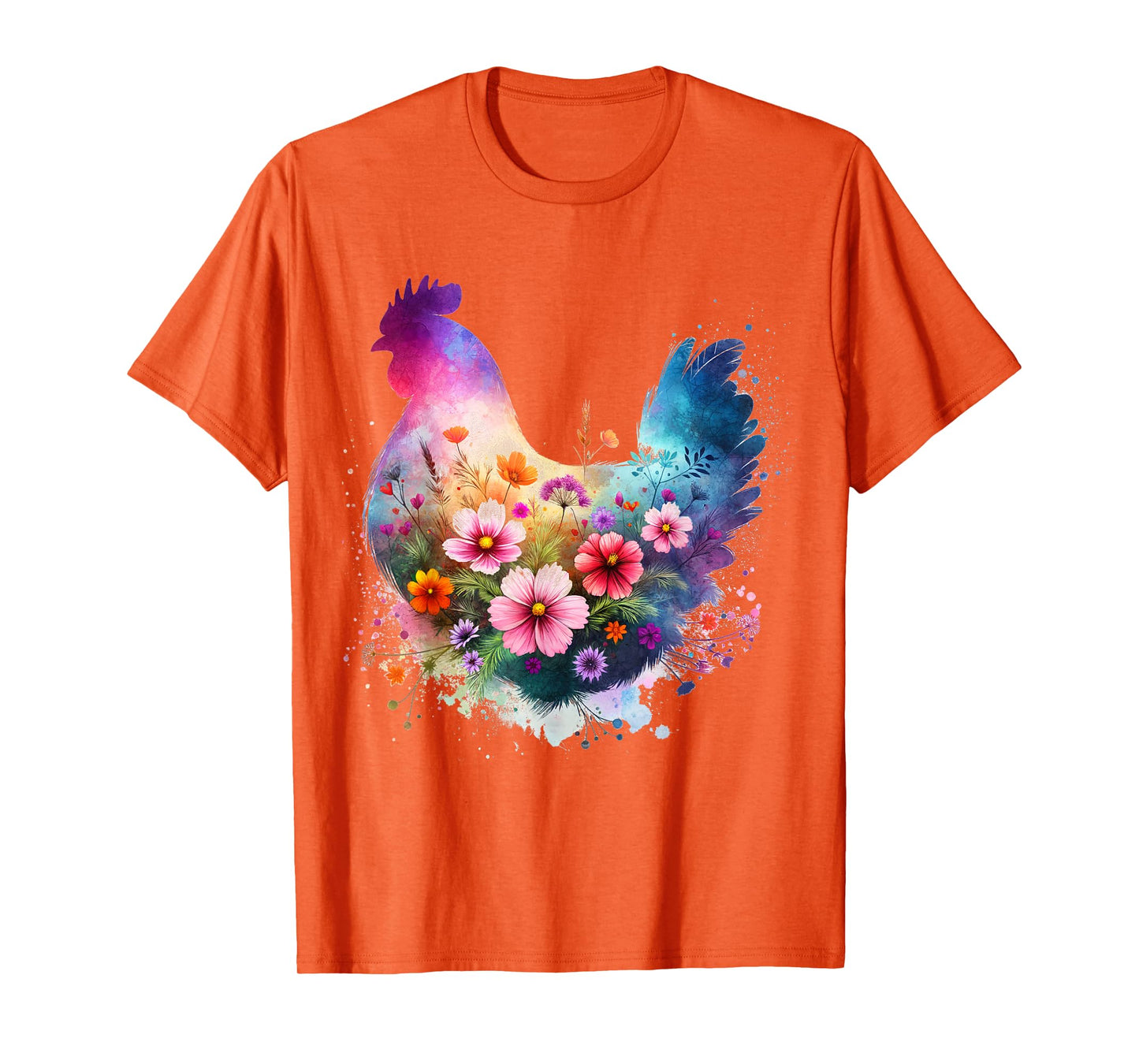 Chicken Floral Art Graphic Women Farm Chicken Lover Colorful T-Shirt