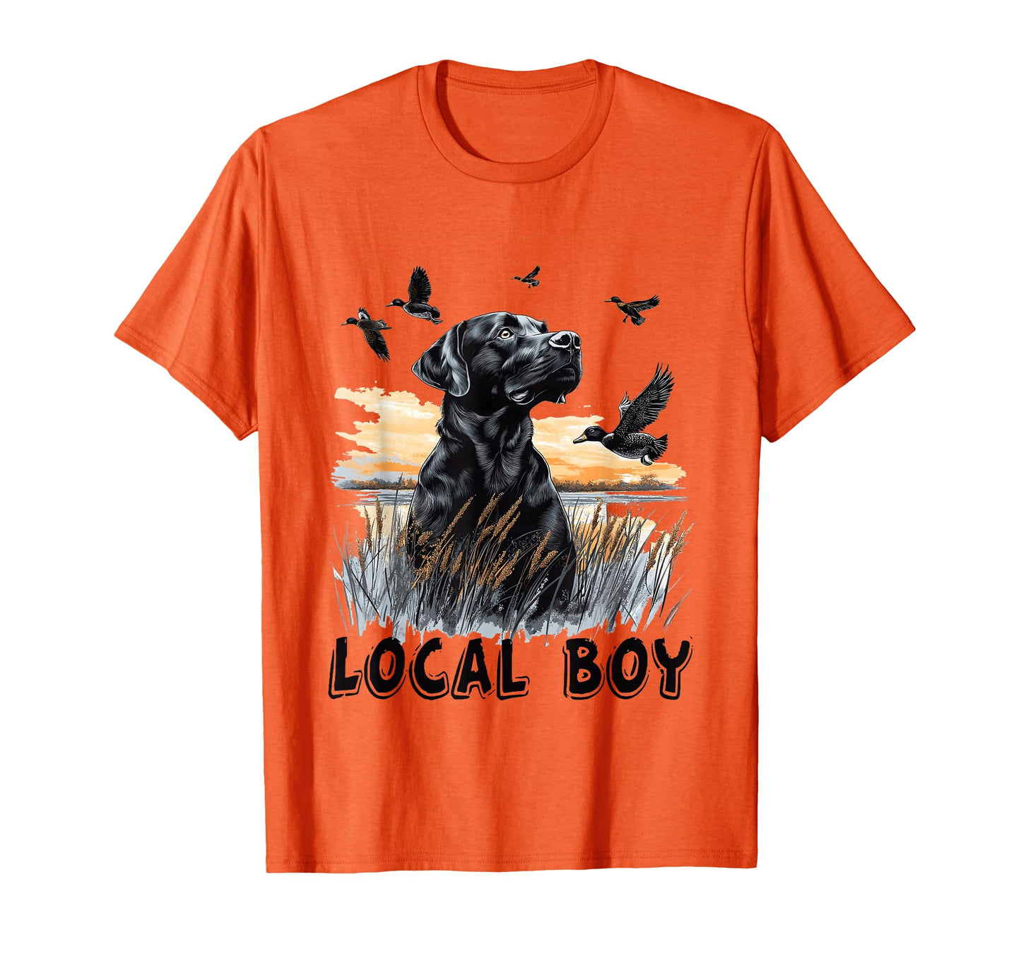 Local Boy Black Lab Hunting Dog Vintage Sunset T-Shirt