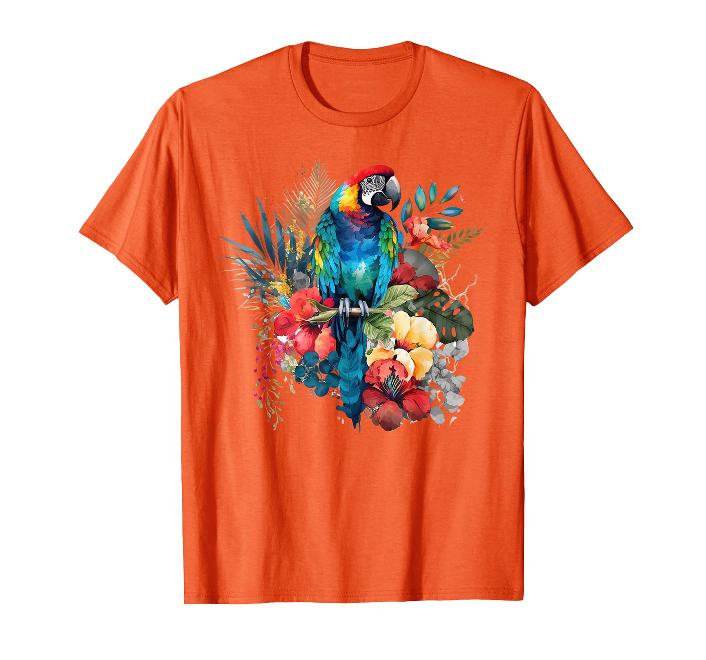 Parrot Tropical Bird Vacation Beach Vintage Flower Hawaiian T-Shirt for Men Women Kids