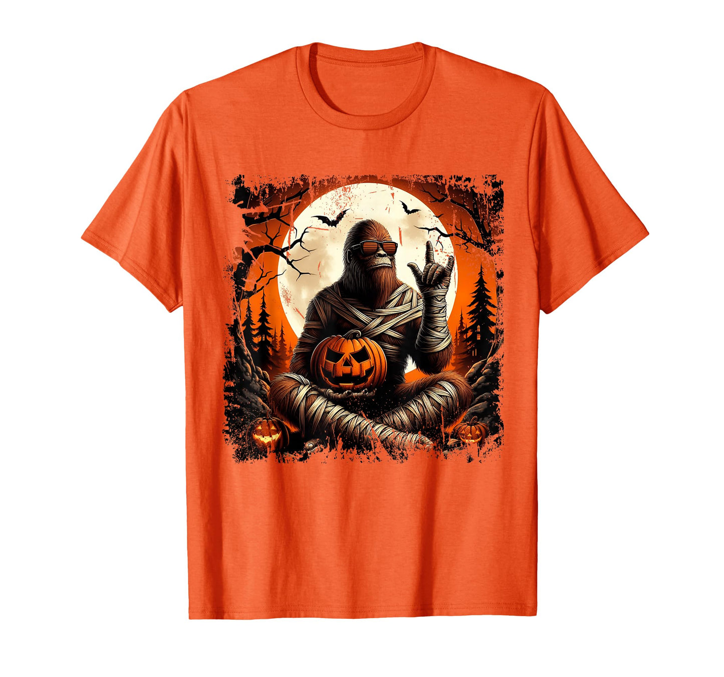Spooky Sasquatch Bigfoot Mummy Halloween Jack O Lantern Mens T-Shirt