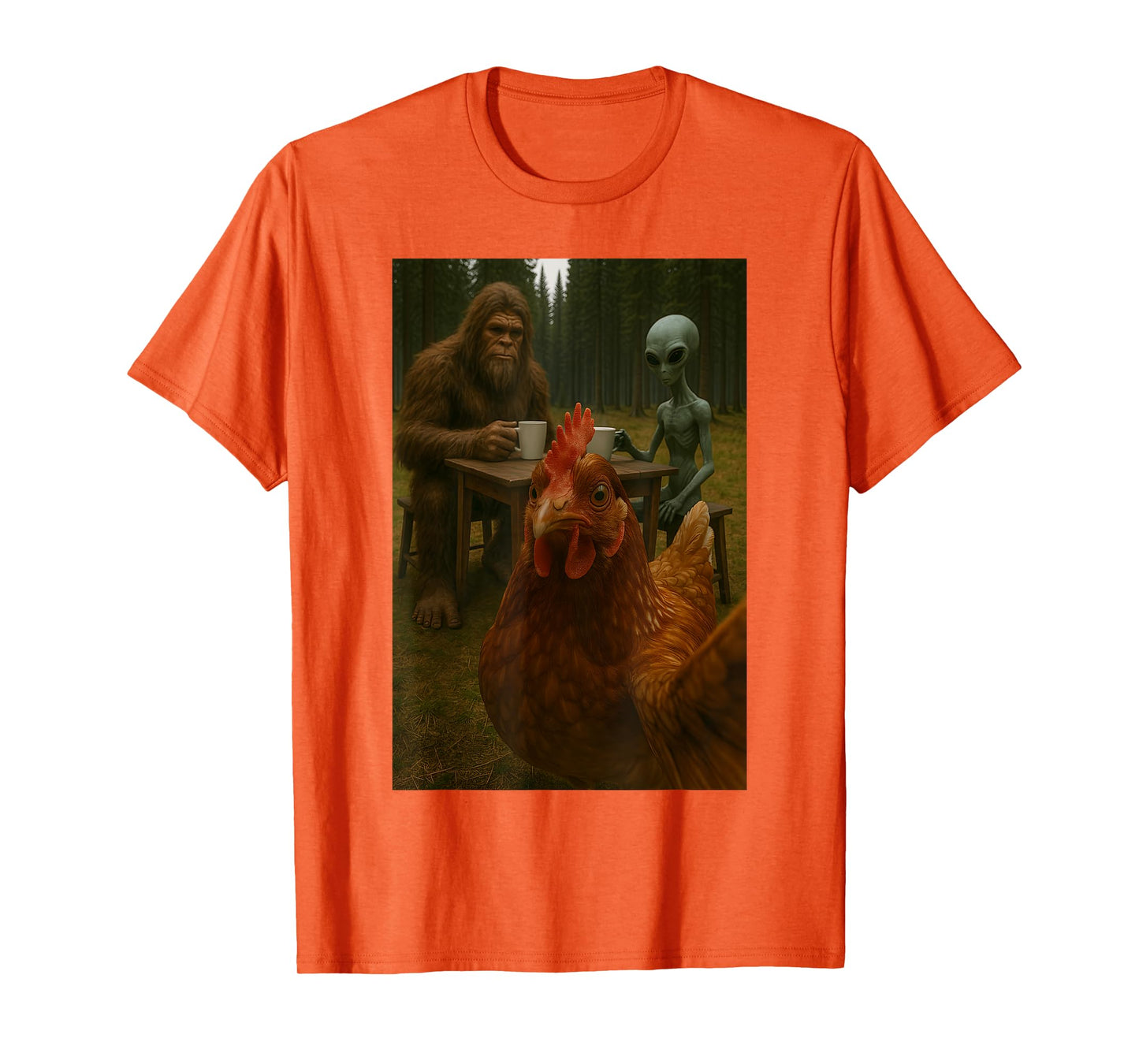 Chicken Selfie With Bigfoot Alien Funny T-Shirt