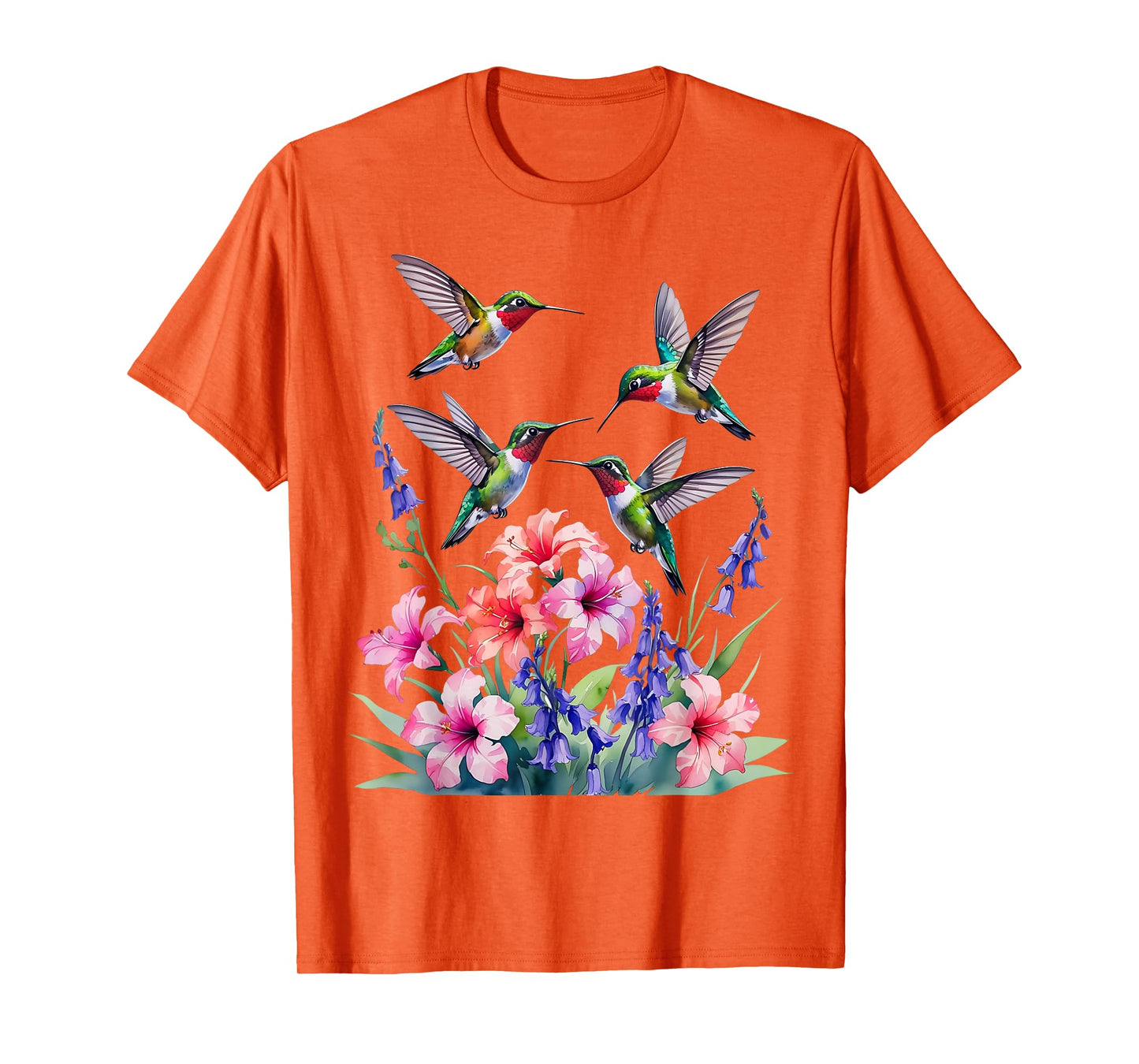 Ruby-throated Hummingbird nectar flowers watercolor Women T-Shirt