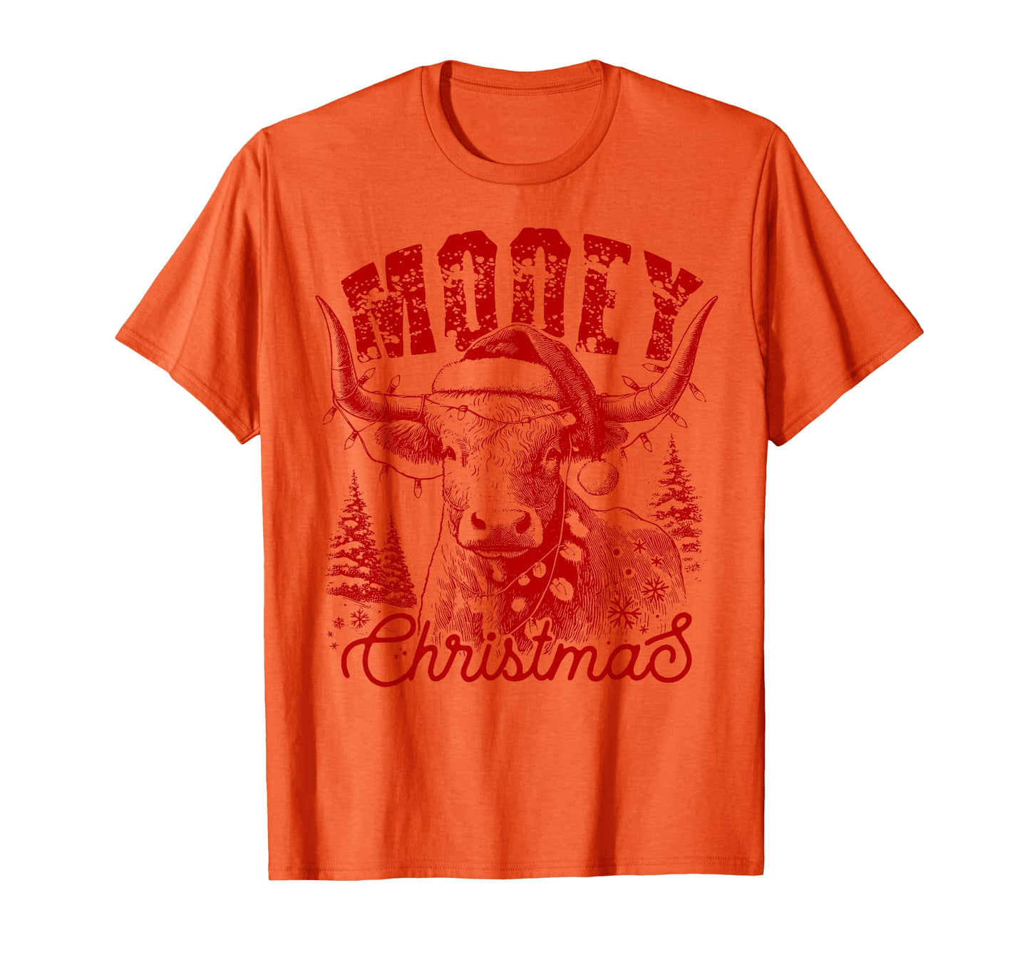 Mooey Christmas Western Heifer Highland Cow Santa Hat Xmas T-Shirt