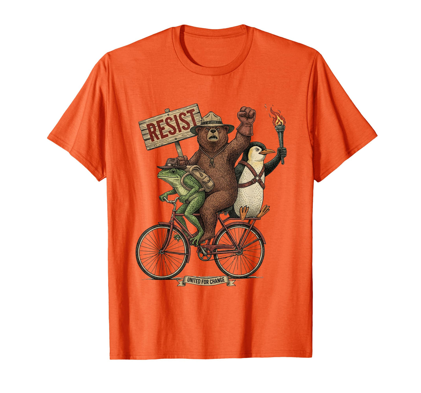 Penguin Frog Bear On Bike Resist Protest Vintage Men Women T-Shirt