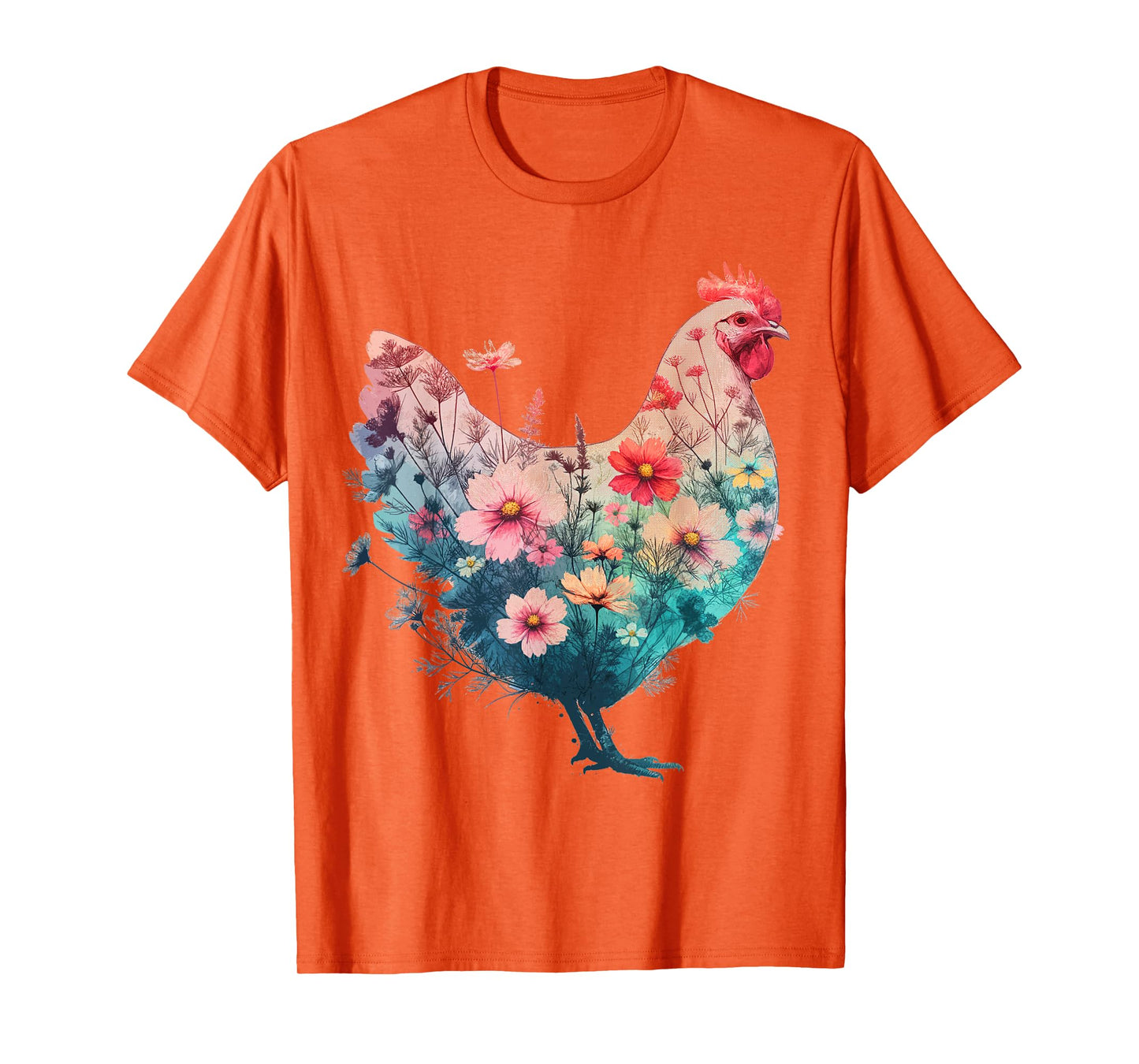 Chicken Floral Art Graphic Women Farm Chicken Lover Colorful T-Shirt